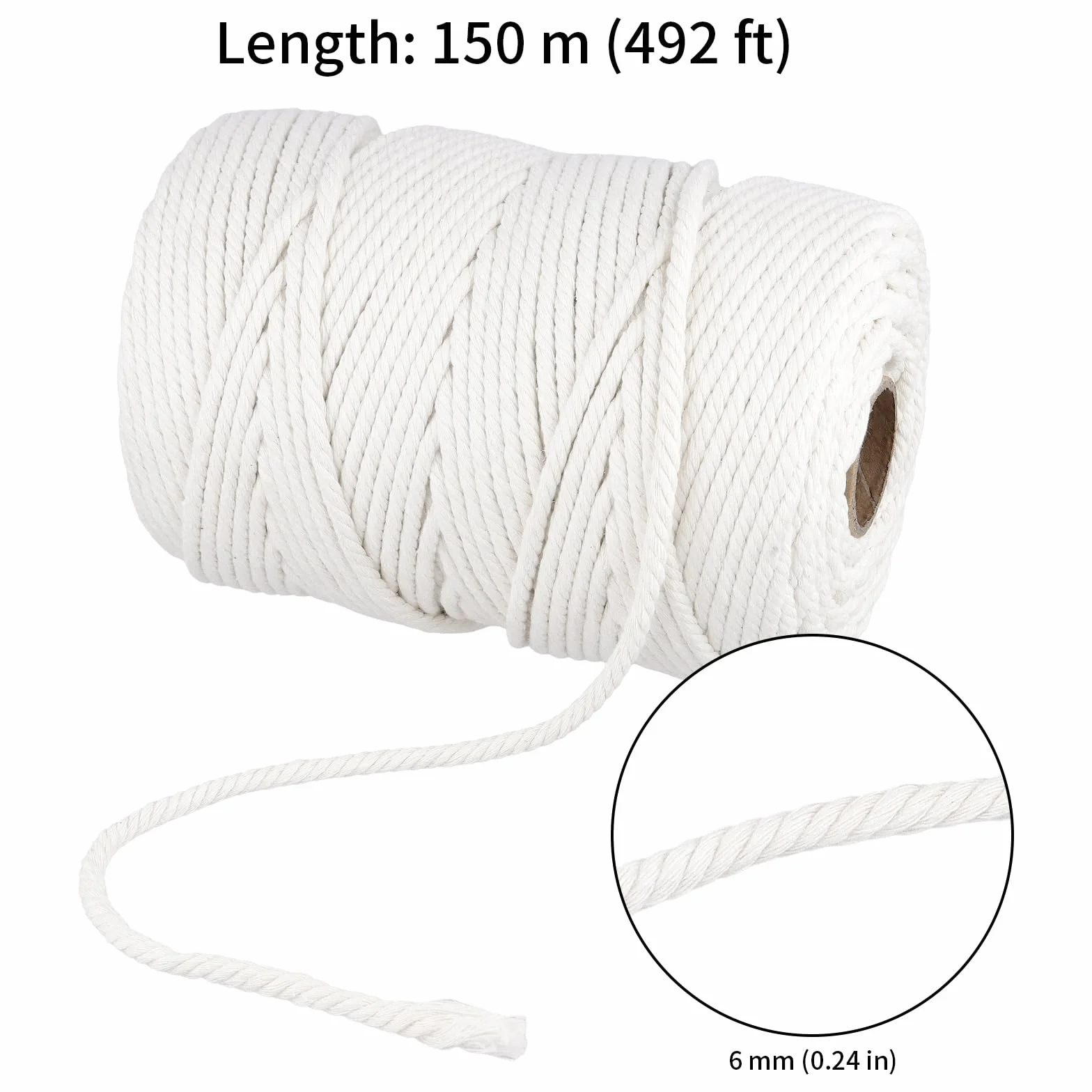 Bawełniana przędza do makramy 6 mm x 150 m biały sznur