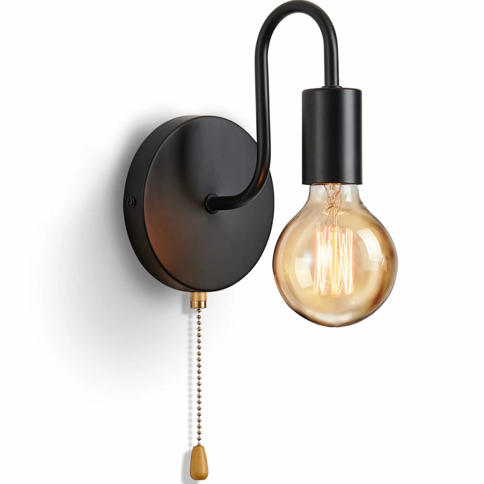 Lightess Lampa ścienna vintage E27 czarna metalowa industrialna retro z przełącznikiem