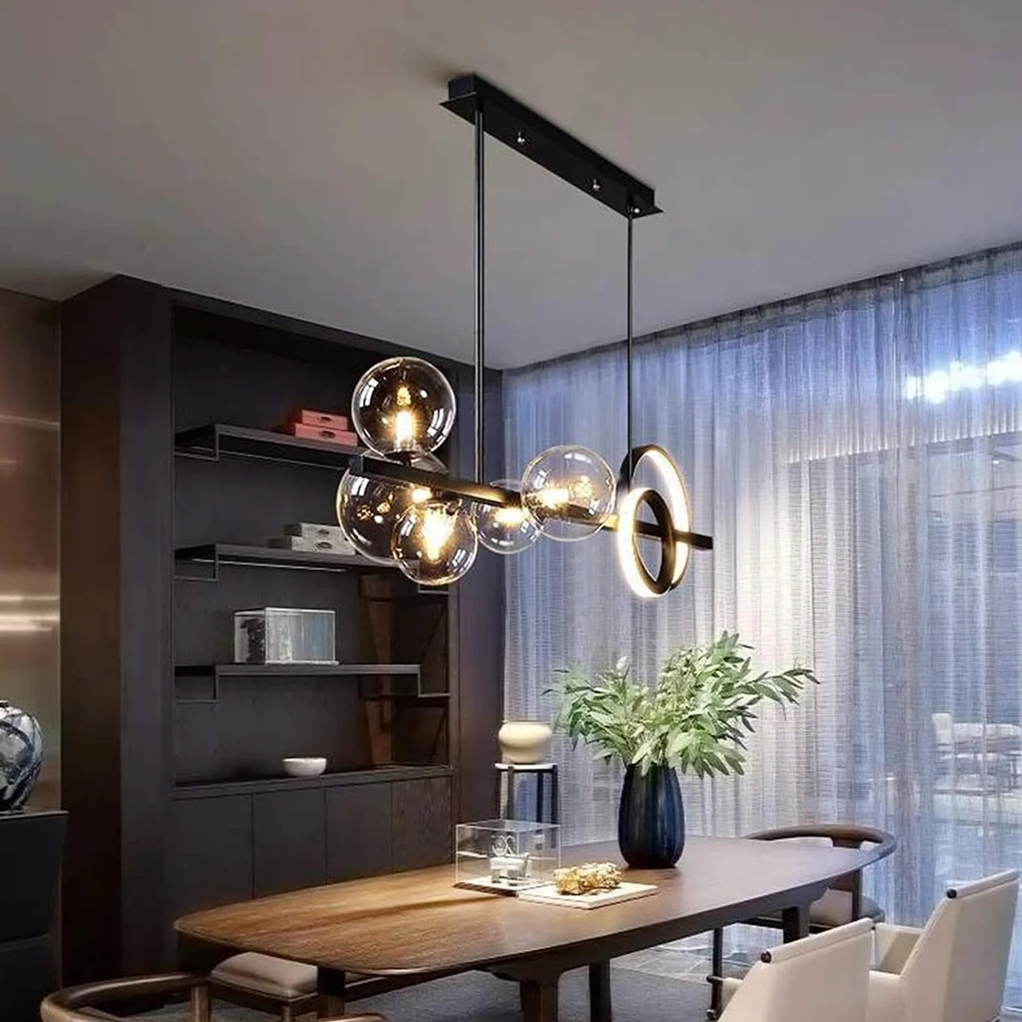 Wielogłowicowa szklana kula Drop Light LED czarny żyrandol do salonu G4 oświetlenie wewnętrzne