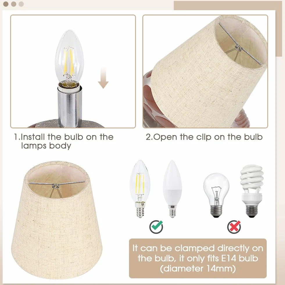 Zestaw 6 abażurów E14 z tkaniny do lampy
