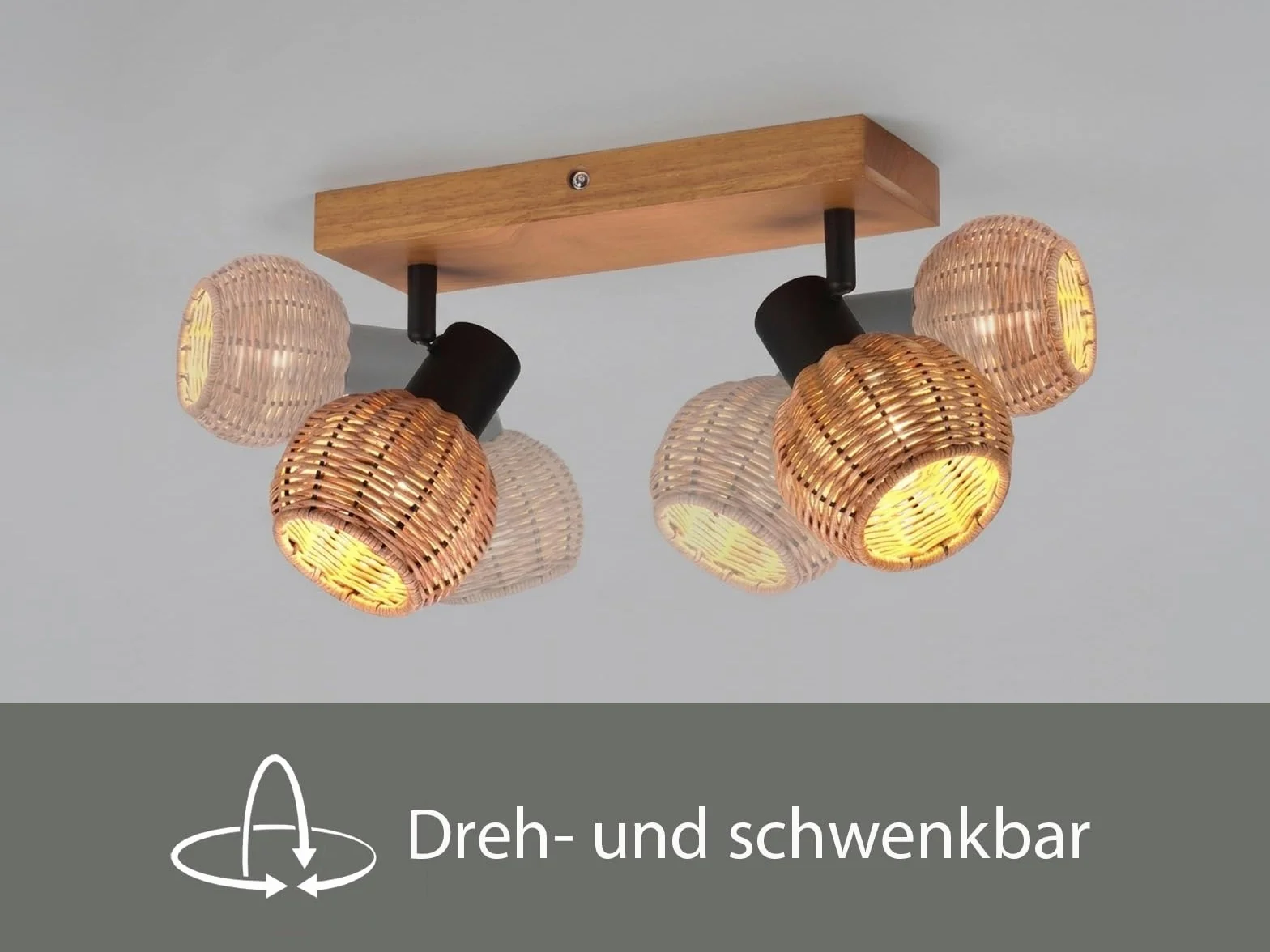 Reflektor sufitowy 2-płomienny Lampa drewniana z abażurami z ratanu naturalnym meineWunschleuchte