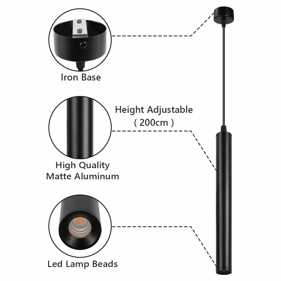 HOTUT Cylinder LED Lampa Wisząca Aluminiowa Regulowana Wysokość Do Salonu Jadalni Hotelu