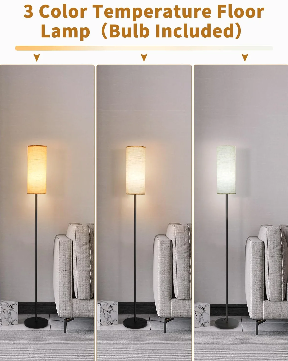 LEAZZLE Lampa podłogowa Salon Nowoczesny,Lampa podłogowa LED ściemnialna,3 kolorowa temperatura podłogowa,Lampa podłogowa 3-kolorowymi temperaturami 2700-6500K do sypialni,nadaje się sypialni,czytania