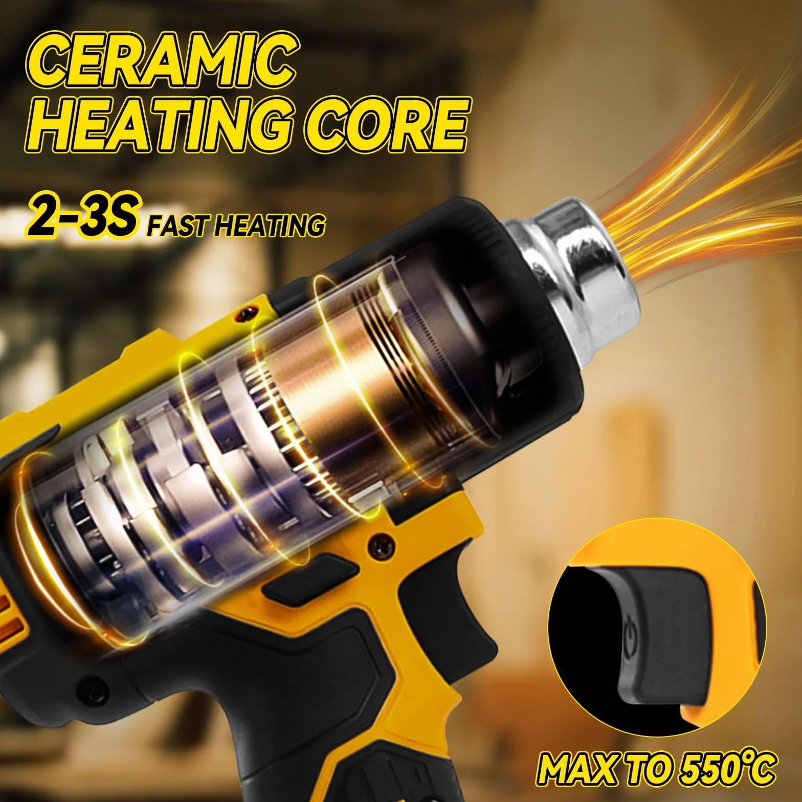 Bezprzewodowa opalarka Dewalt 20 V 50℃-550℃ z cyfrowym wyświetlaczem, regulowana temperatura, 5 dysz