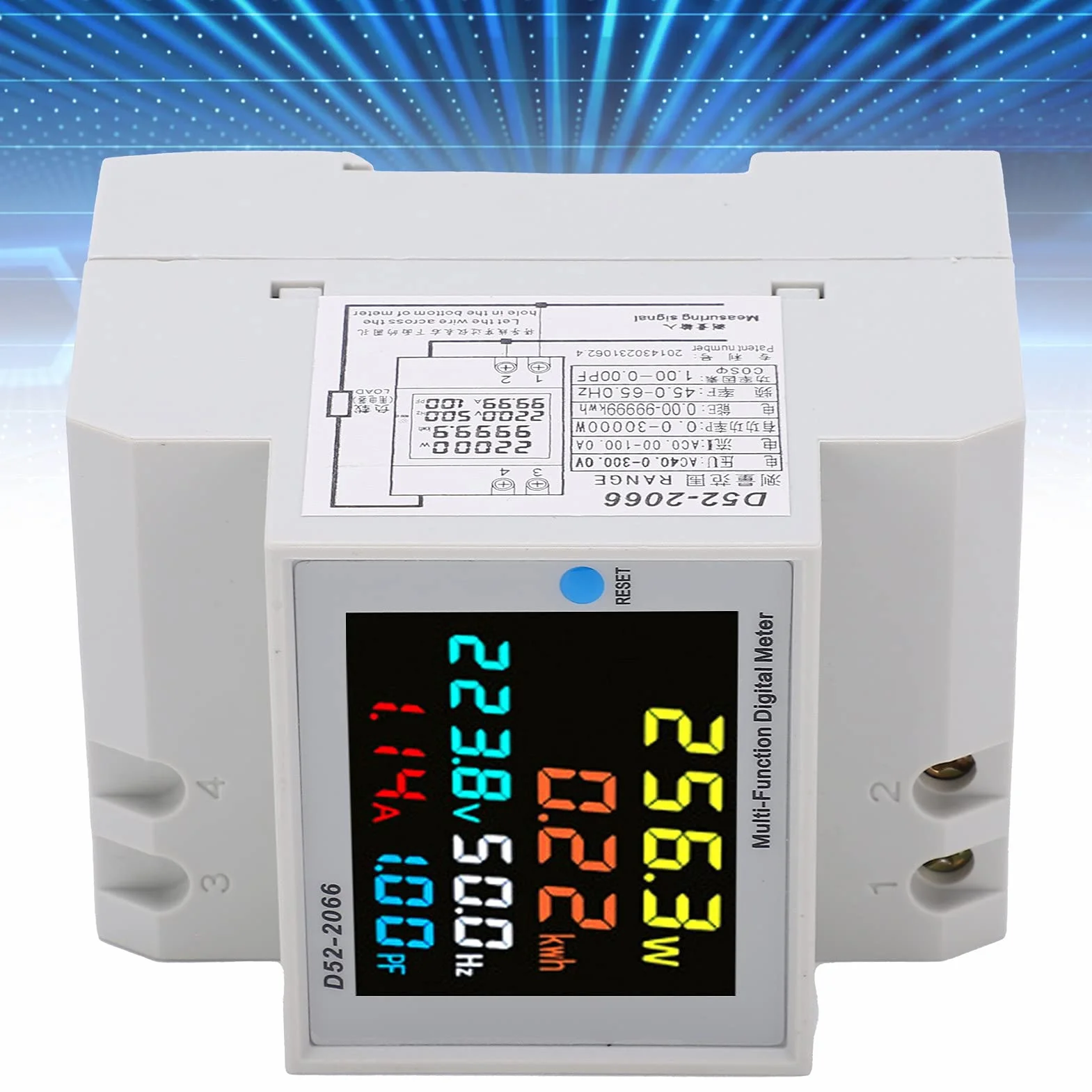 D52 2066 Watowy Licznik Godzin Kolorowy Ekran LCD Wbudowany Transformator Monitorowanie Elektryczne Jednofazowy Licznik Energii AC40.0 do 300.0V