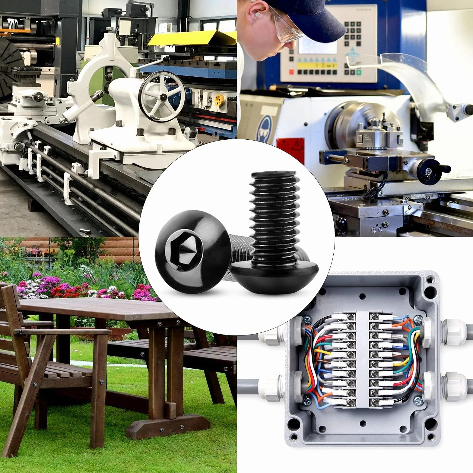 Śruby z łbem soczewkowym M5 x 60 mm, stal nierdzewna 304, pełny gwint, czarne, do mebli DIY