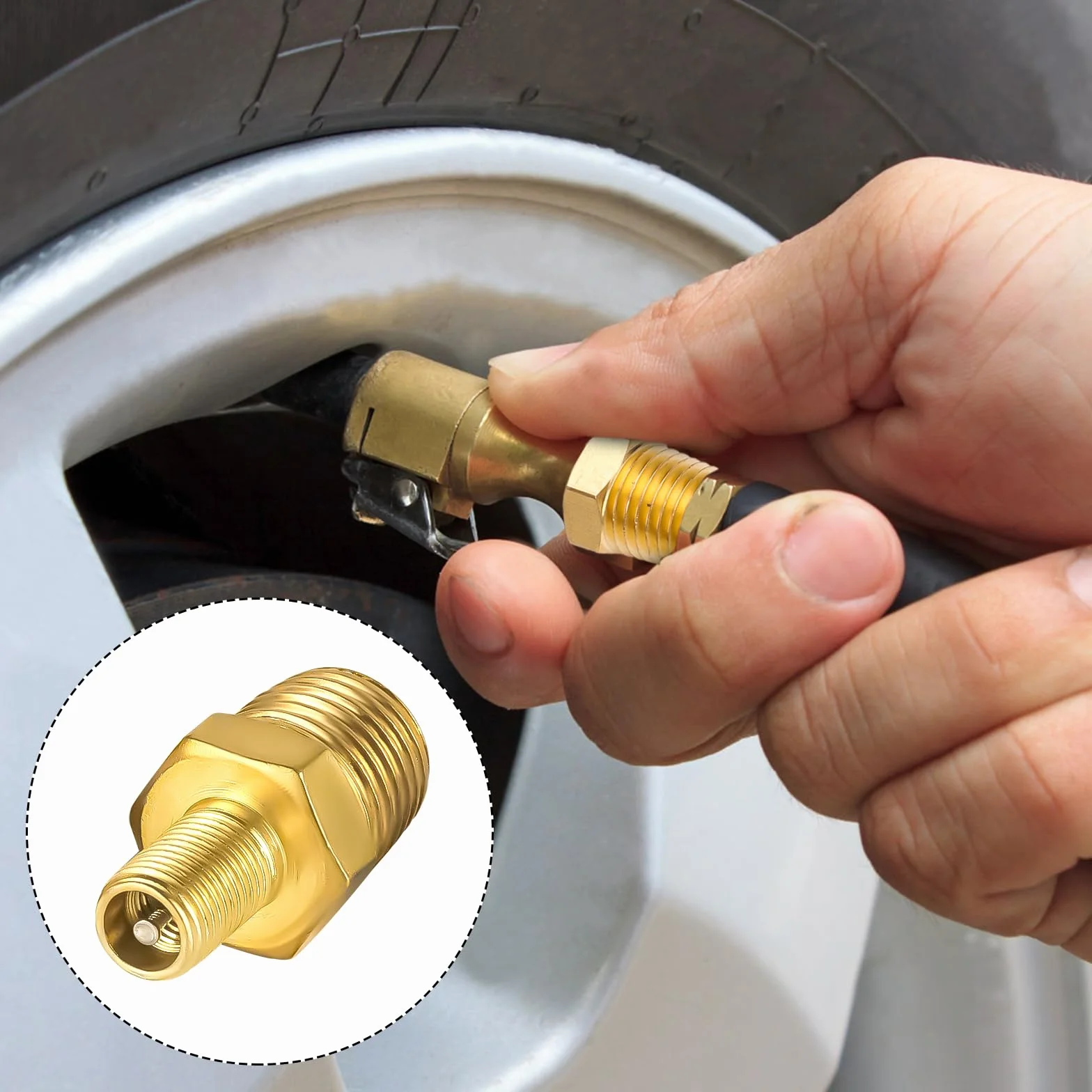 2szt Mosiezny Adapter do Pompowania Powietrza, 1/4" NPT (M) Zaworu Standardowego do Schradera (M) Zlacze Pompowania Opon do Przenosnego Uchwytu do Presta Weza Powietrznego Sprezarki Powietrza