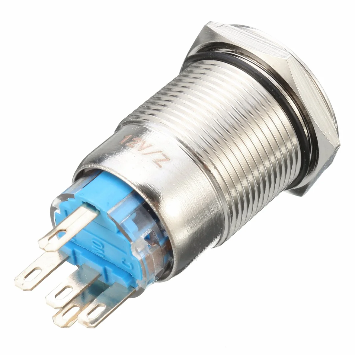 Przełącznik Przycisk LED 12V 19mm Srebrny Metal Push On Off Blokada Światła Niebieski