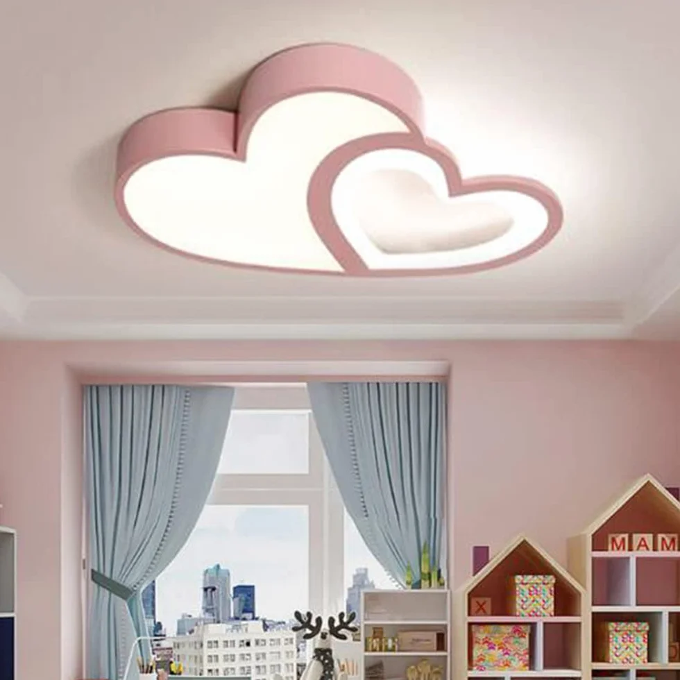 Lampa Sufitowa LED Kształcie Serca Nowoczesna Lampa Dziecięca Chłopcy Dziewczęta Lampa Do Sypialni Możliwość Przyciemniania Akrylowy Salon Jadalnia Pokój Dziecięcy Lampa Wisząca,Pink
