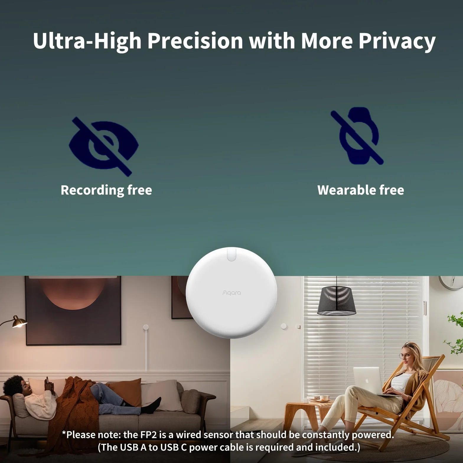 Aqara Czujnik Obecności FP2, Czujnik Ruchu z Wykorzystaniem Radaru mmwave, Pozycjonowanie Strefowe, Wykrywanie Wielu Osób i Upadków, Obsługa HomeKit, Alexa, Google, SmartThings i Home Assistant