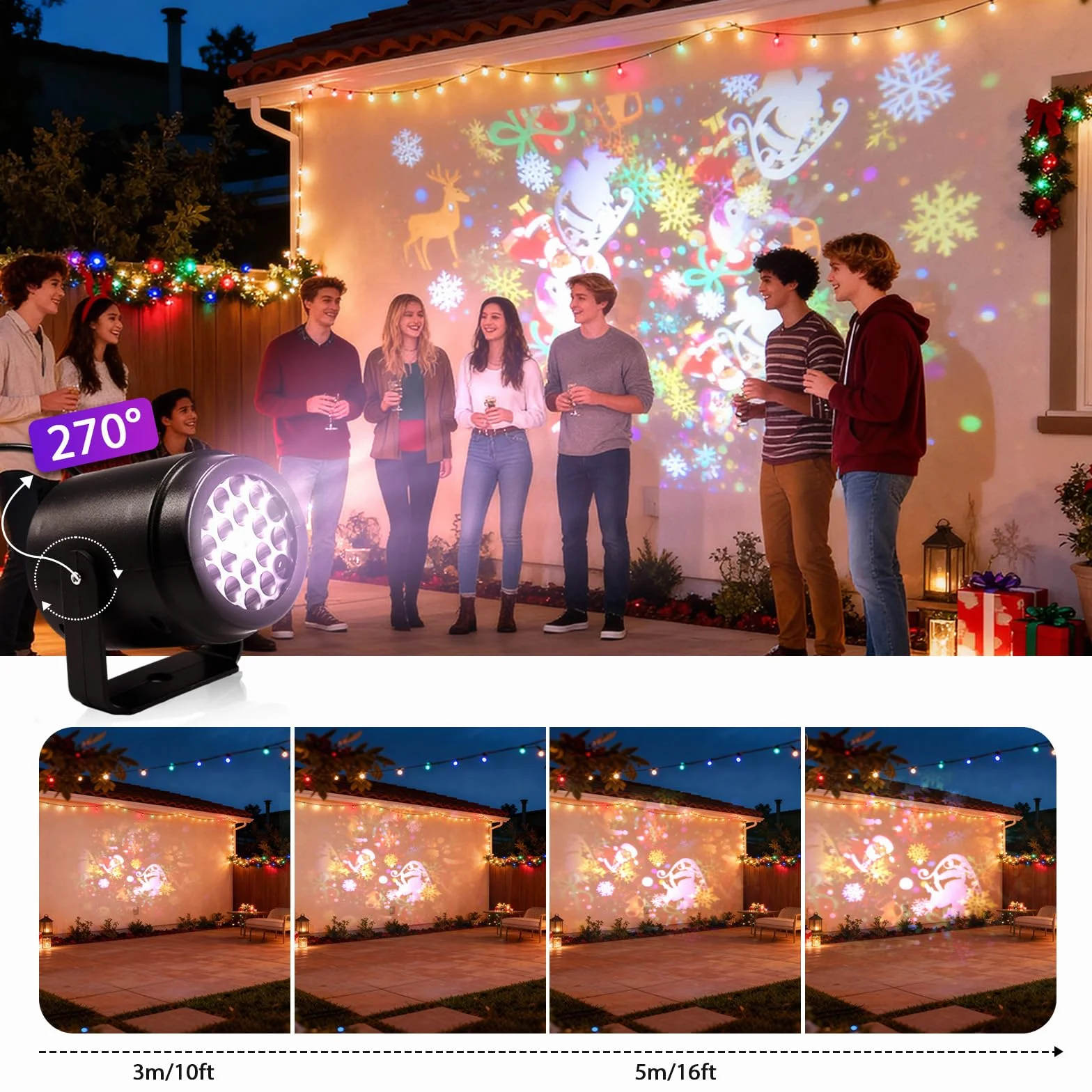 LIHAO Projektor na Boże Narodzenie, do użytku na zewnątrz, lampa projekcyjna LED, dekoracja bożonarodzeniowa, Święty Mikołaj, płatki śniegu, choinka, oświetlenie bożonarodzeniowe