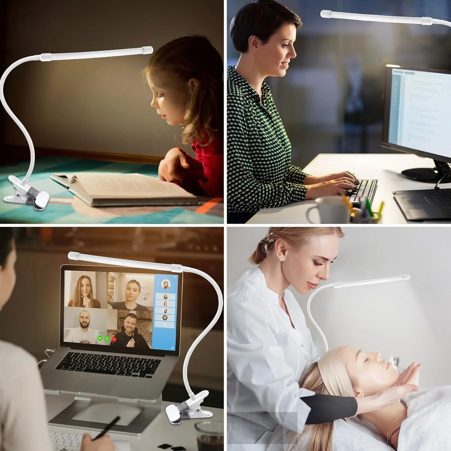 Akynite Lampa biurkowa 8W z zaciskiem USB, 3 kolory 10 jasności, elastyczna szyja łabędzia
