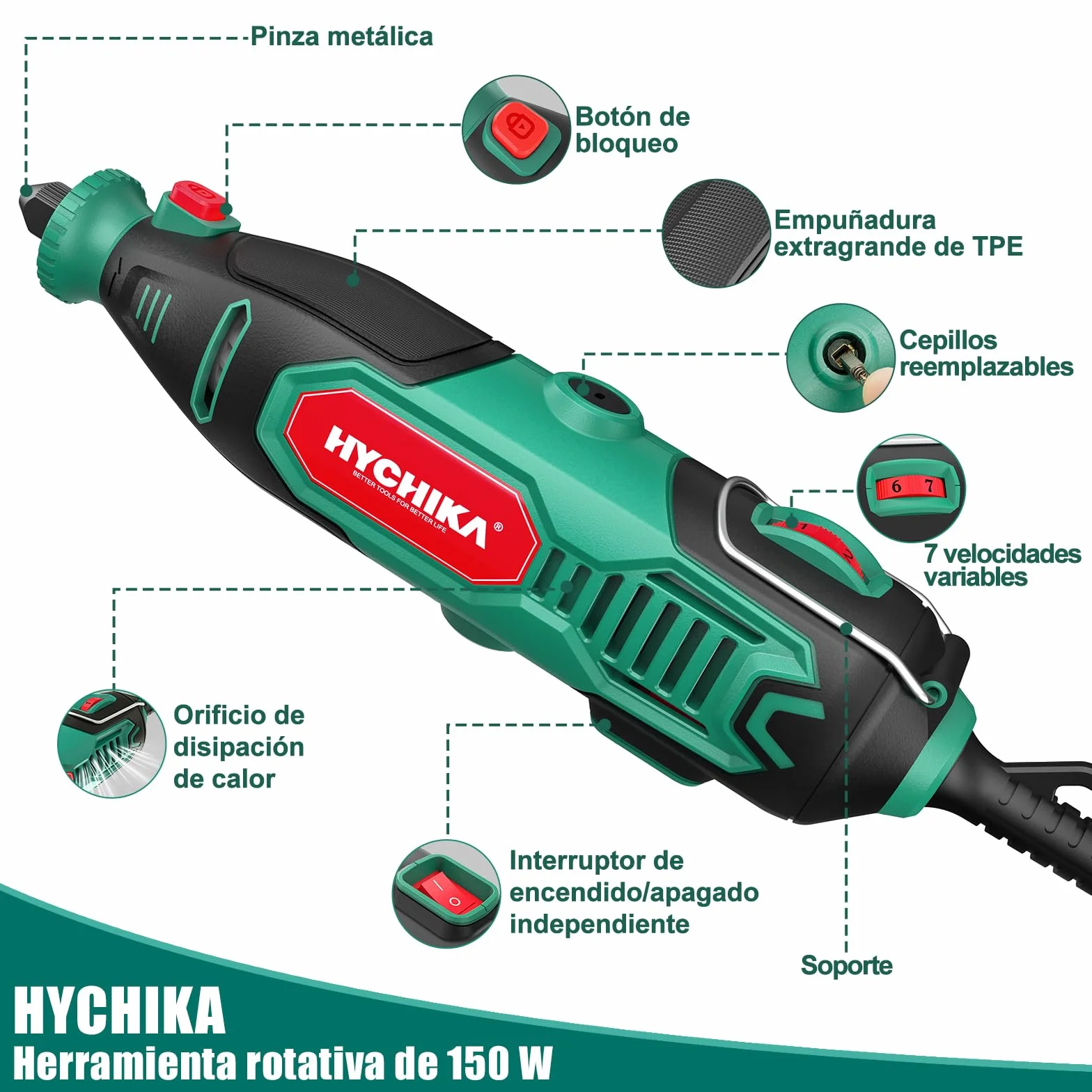 HYCHIKA Narzędzie obrotowe 150 W, z ostrzałką łańcuchową, 7 zmiennych prędkości od 10 000 do 33 000 obr./min