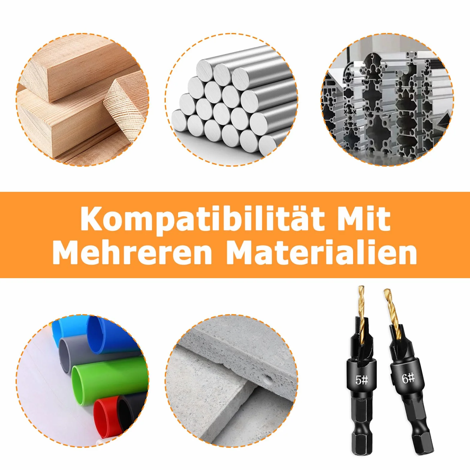 Zestaw 16 wierteł pogłębiających do drewna #5 #6 #8 #10 #12 z magnetycznym przedłużonym uchwytem