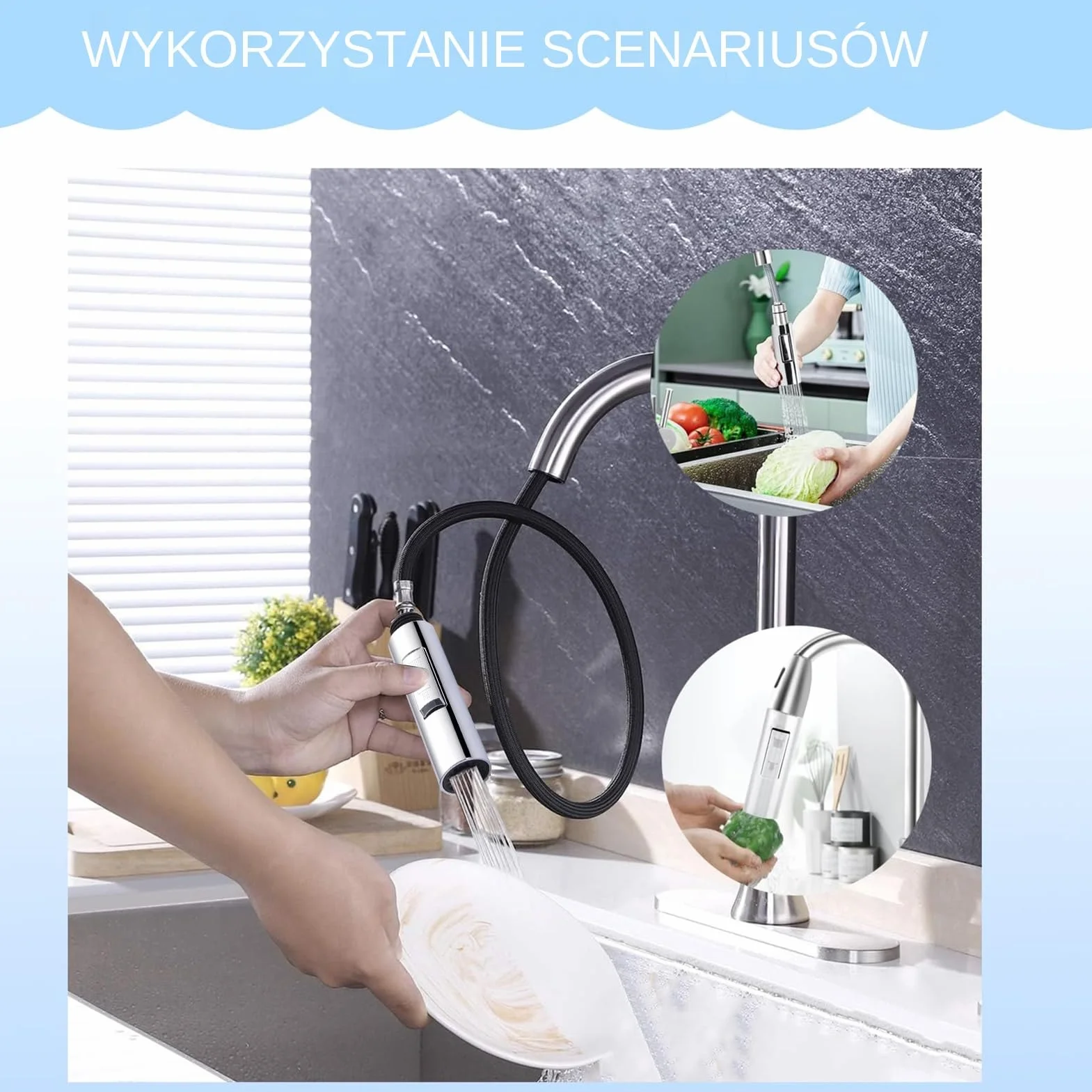 Wysuwany Kran Kuchenny ABS Uniwersalny Spryskiwacz Zlewu