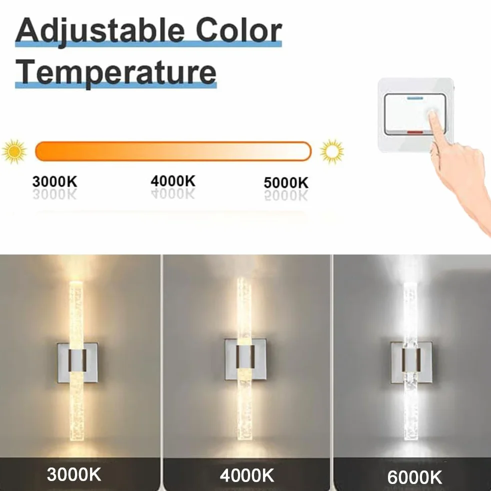 Nowoczesna kryształowa Lampa Ścienna LED 3000K/4000K/6000K Chrome