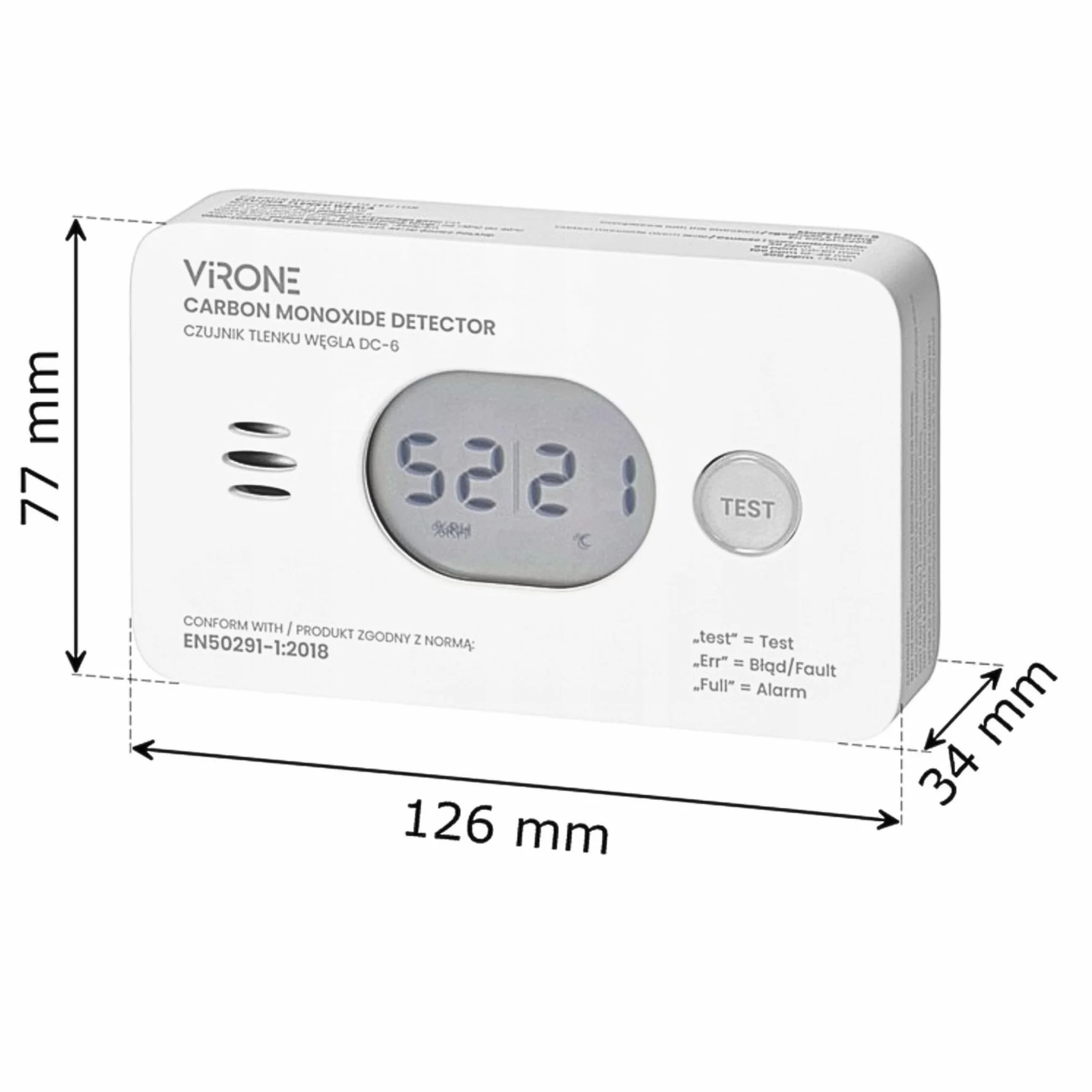 Virone Bateryjny Czujnik Tlenku Węgla Wyświetlacz LCD Czujnik Czadu Pomiar Temperatury i Wilgotności Powietrza 10-letnia Żywotność IP20