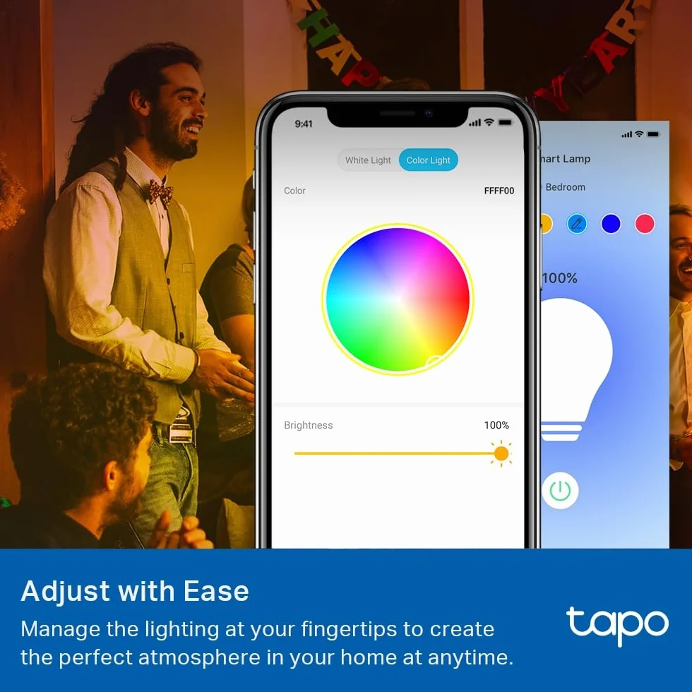 TP-Link Tapo L530E(4-Pack) – Inteligentna żarówka WiFi LED E27, 806 lm, regulacja jasności i kolorów, bez potrzeby huba, sterowanie głosowe (Alexa/Google), harmonogramy i aplikacja