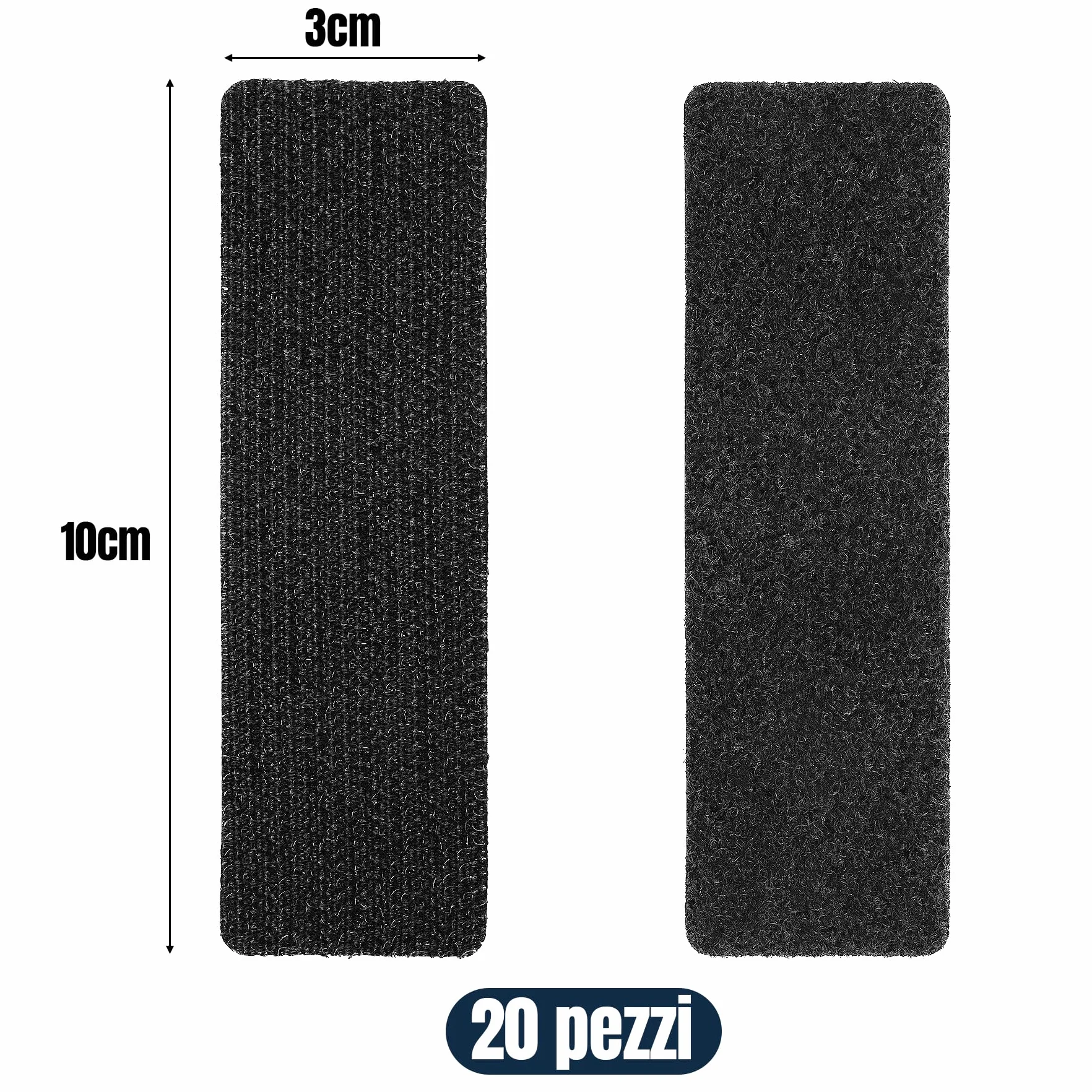 Dwustronne filcowe prostokąty 3x10 cm, mocna taśma klejąca do tkaniny, czarne