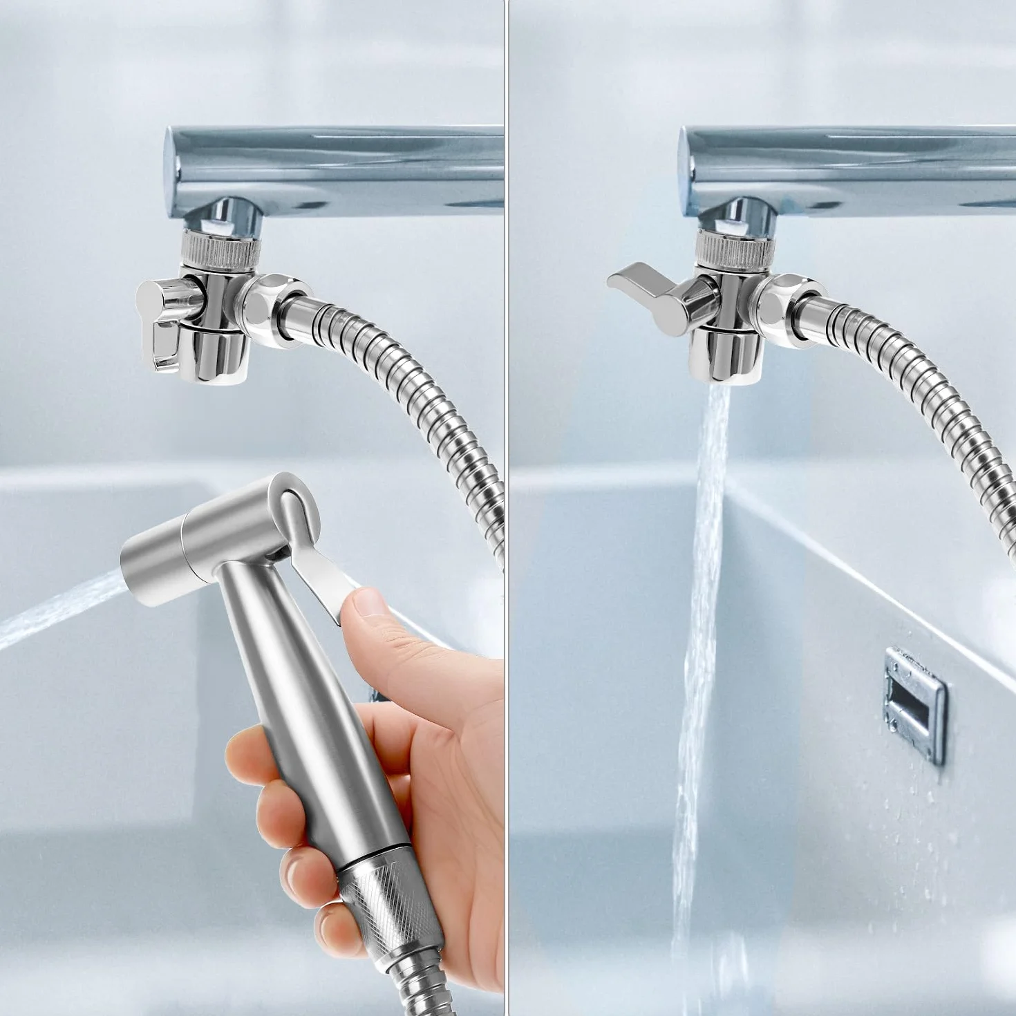 QWORK Zestaw ręcznego opryskiwacza bidetu do toalety, stal nierdzewna 304, wąż 150 cm