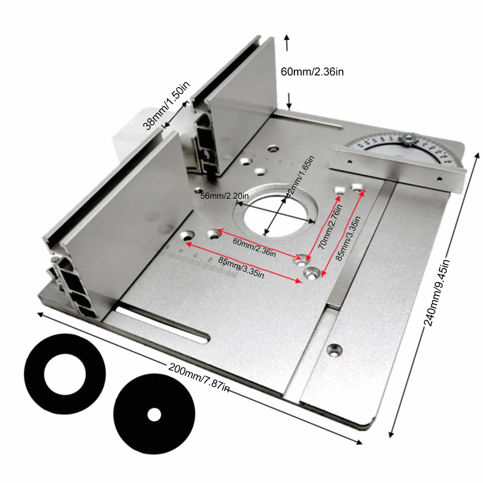 ANGGREK Aluminiowa Płyta Wstawiana do Stołu Frezarskiego Blat Warsztatowy 85x85mm 70x60mm