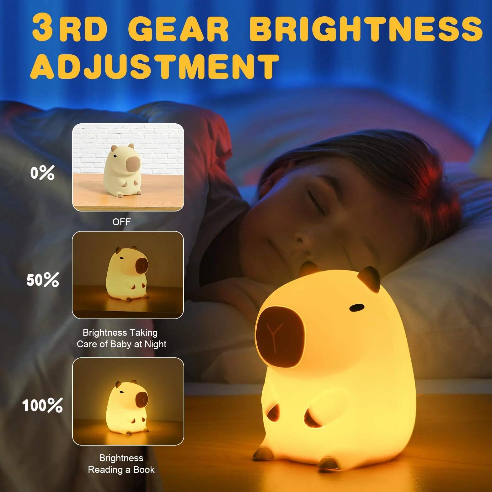 Lampka nocna z kapibarą z funkcją dotykowego sterowania USB i timerem