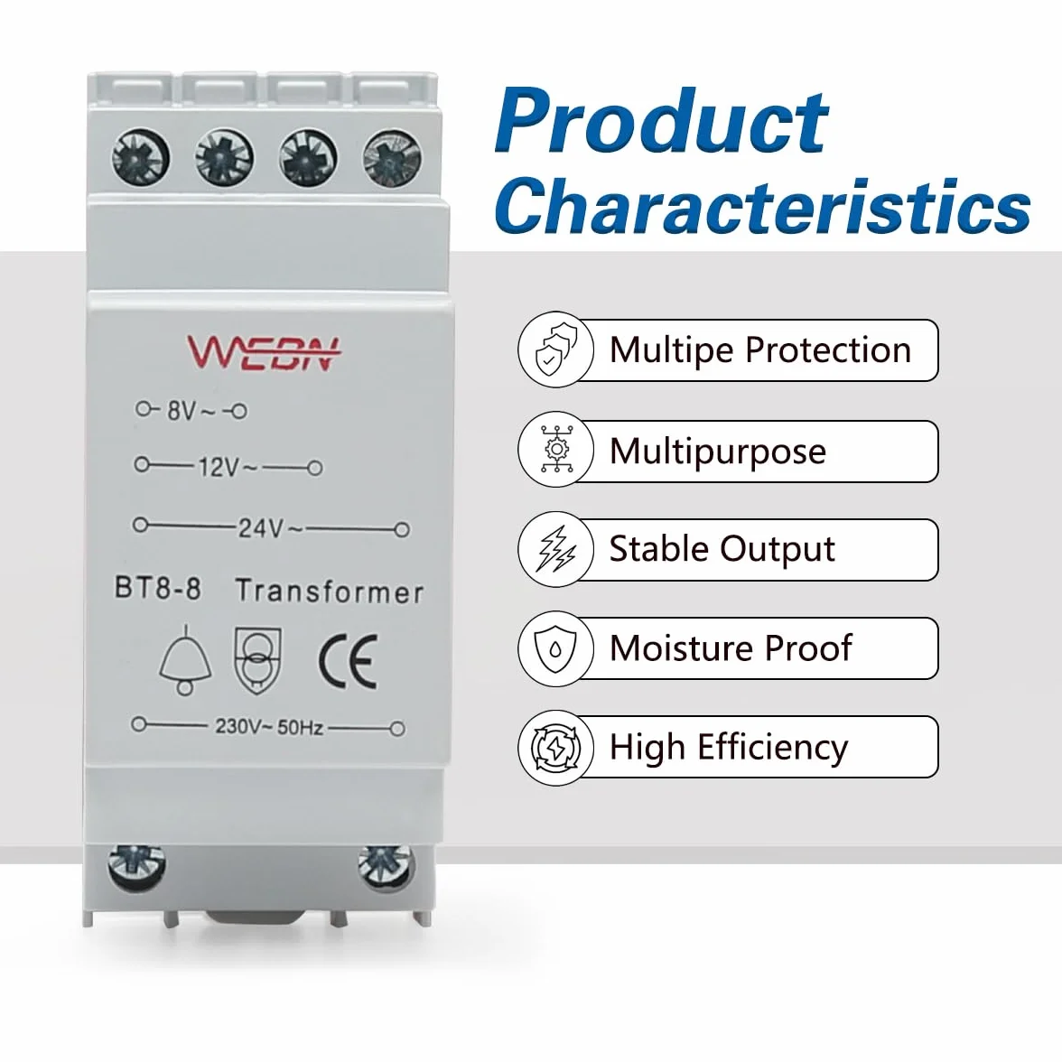 BT8-8 transformator dzwonka do drzwi napięcie znamionowe 230/240 V AC 50/60 Hz dopuszczenie IP20 CE
