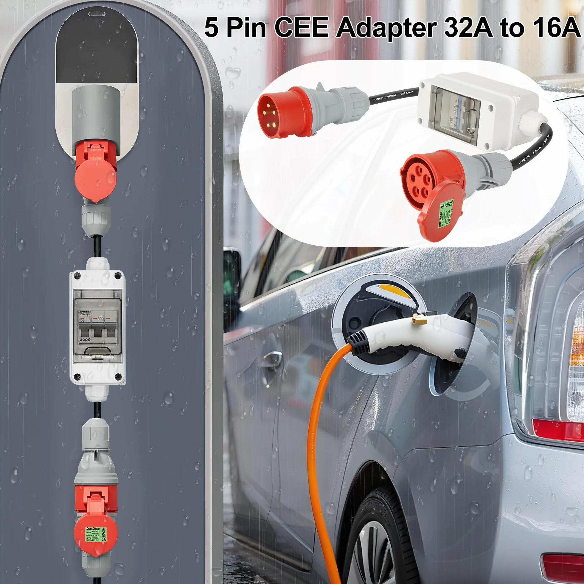 Adapter CEE 32 A wtyczka do sprzęgła 16 A 5 Polige Kupplung Starkstrom Adapter z wyłącznikiem 400 V CEE Kabel zasilania H07RN-F 5G 2,5mm²