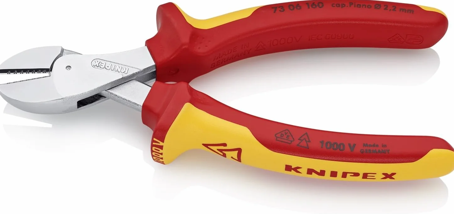KNIPEX X-Cut Kompaktowe szczypce tnące boczne z wysokim przełożeniem dźwigni chromowany izolowane VDE 73 06 160