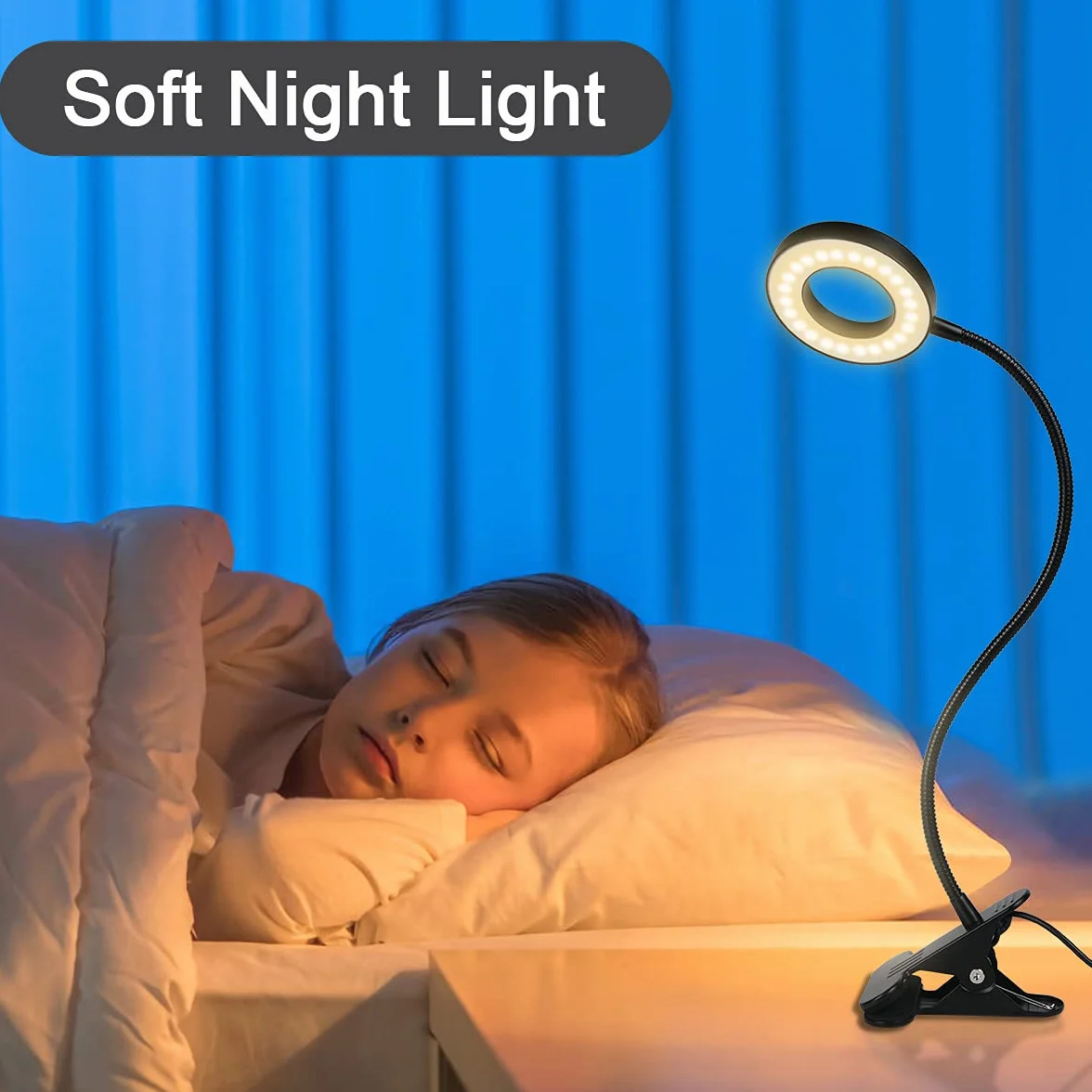 Lampa biurkowa URAQT Clip USB z 12 poziomami jasności, 3 tryby oświetlenia, lampka nocna na gęsiej szyi, ochrona oczu