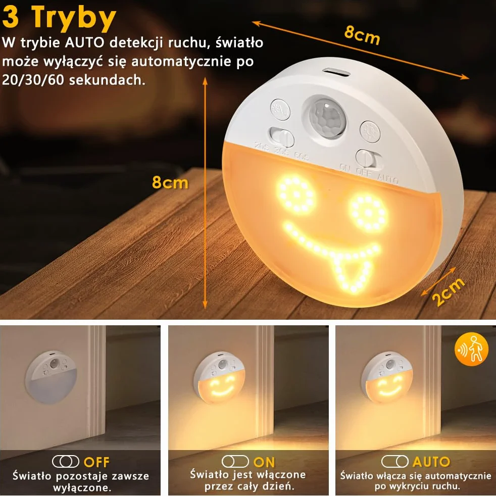 Lampka Nocna z Czujnikiem Ruchu OUSFOT 63 Diody LED Ładowalna 2 Sztuki
