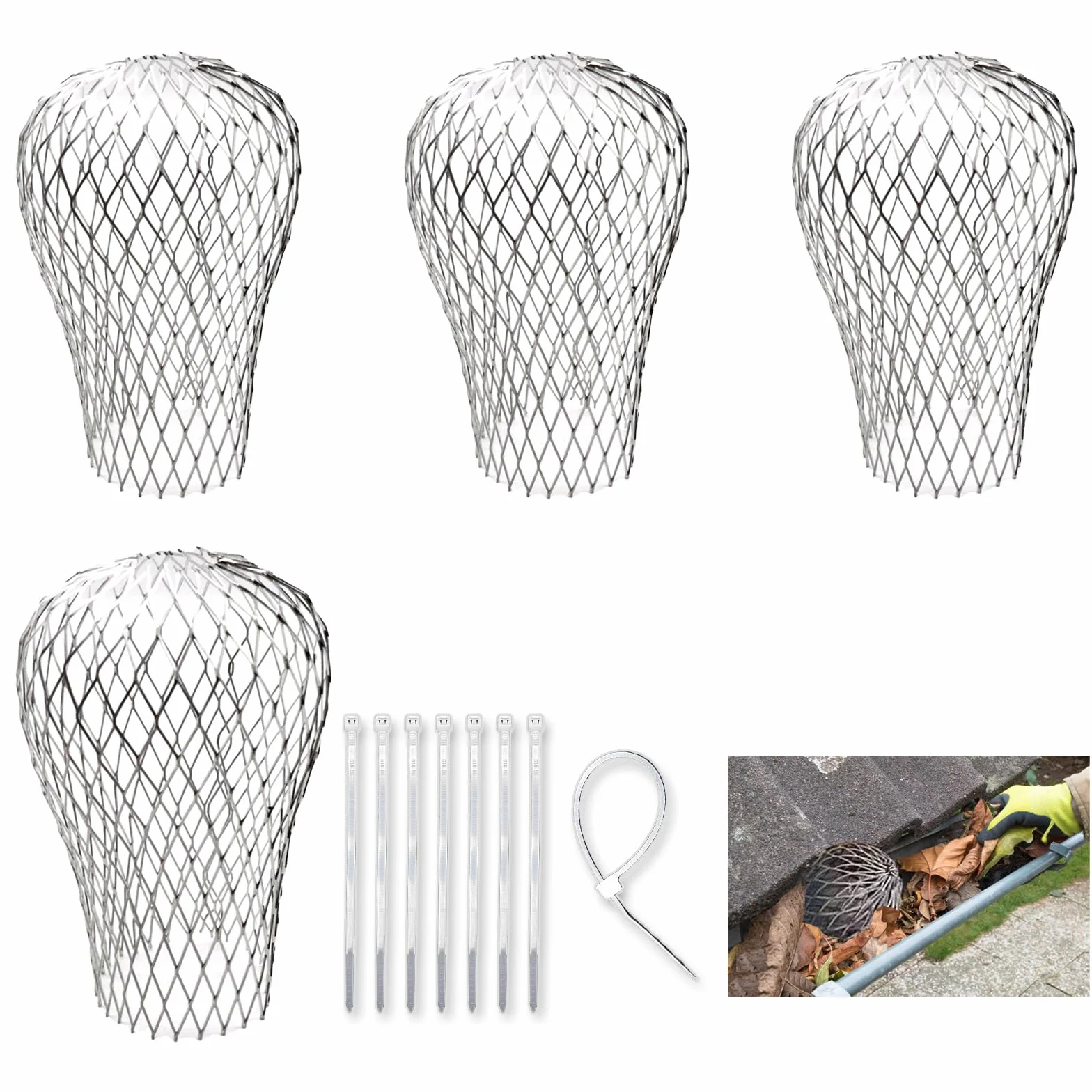 Zestaw 4 Siatek Ochronnych Do Rynien Ochrona Przed Liśćmi Rura Spustowa 3-15 cm
