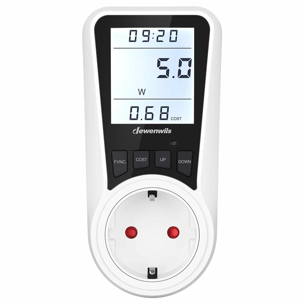 DEWENWILS Miernik energii elektrycznej do gniazda, 7 trybów, LCD, ochrona przed przeciążeniem