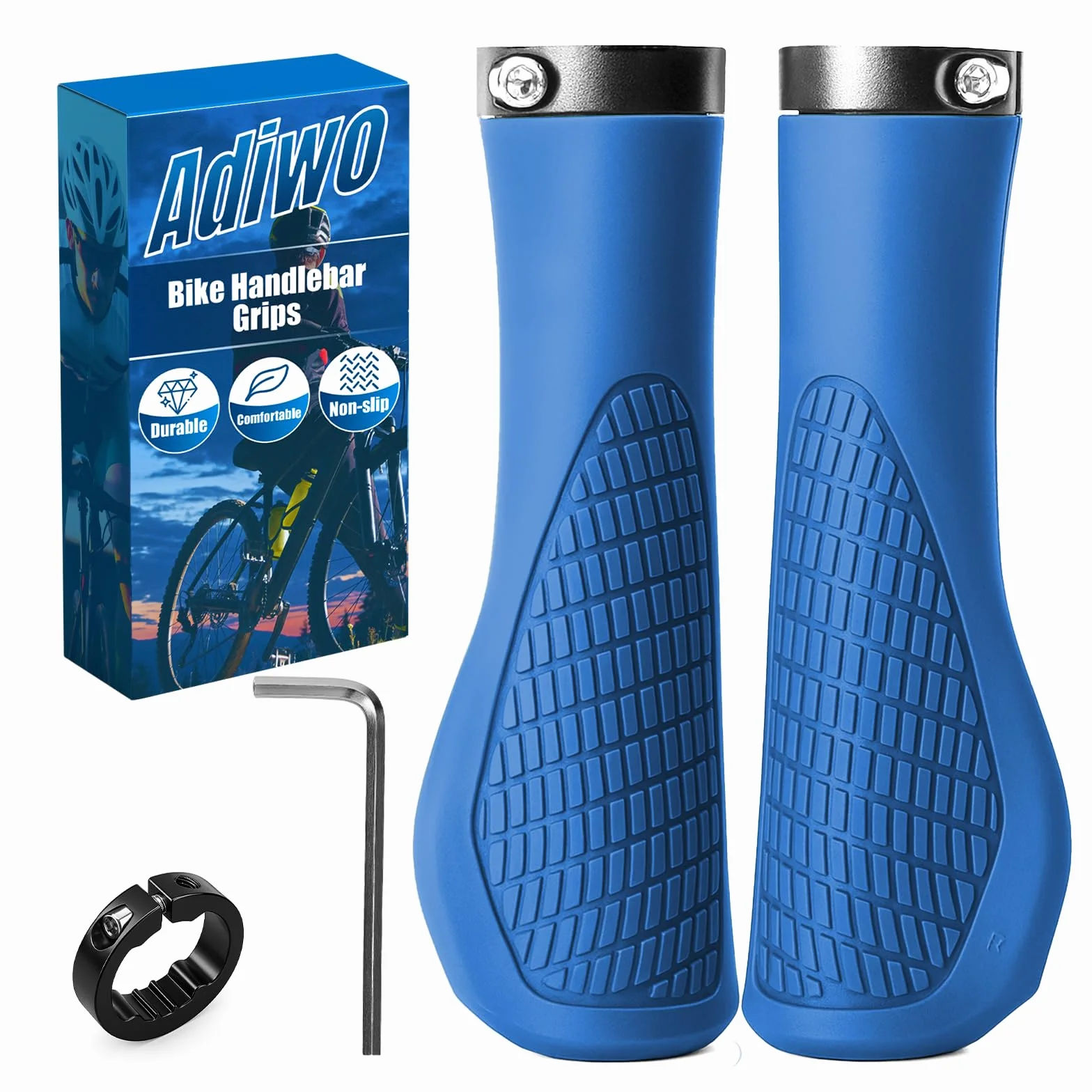 Ergonomiczne uchwyty na kierownicę, uniwersalne uchwyty na kierownicę 22,2 mm, antypoślizgowe, szybki montaż, z kluczem montażowym, do rowerów trekkingowych, wyścigowych, miejskich, składanych