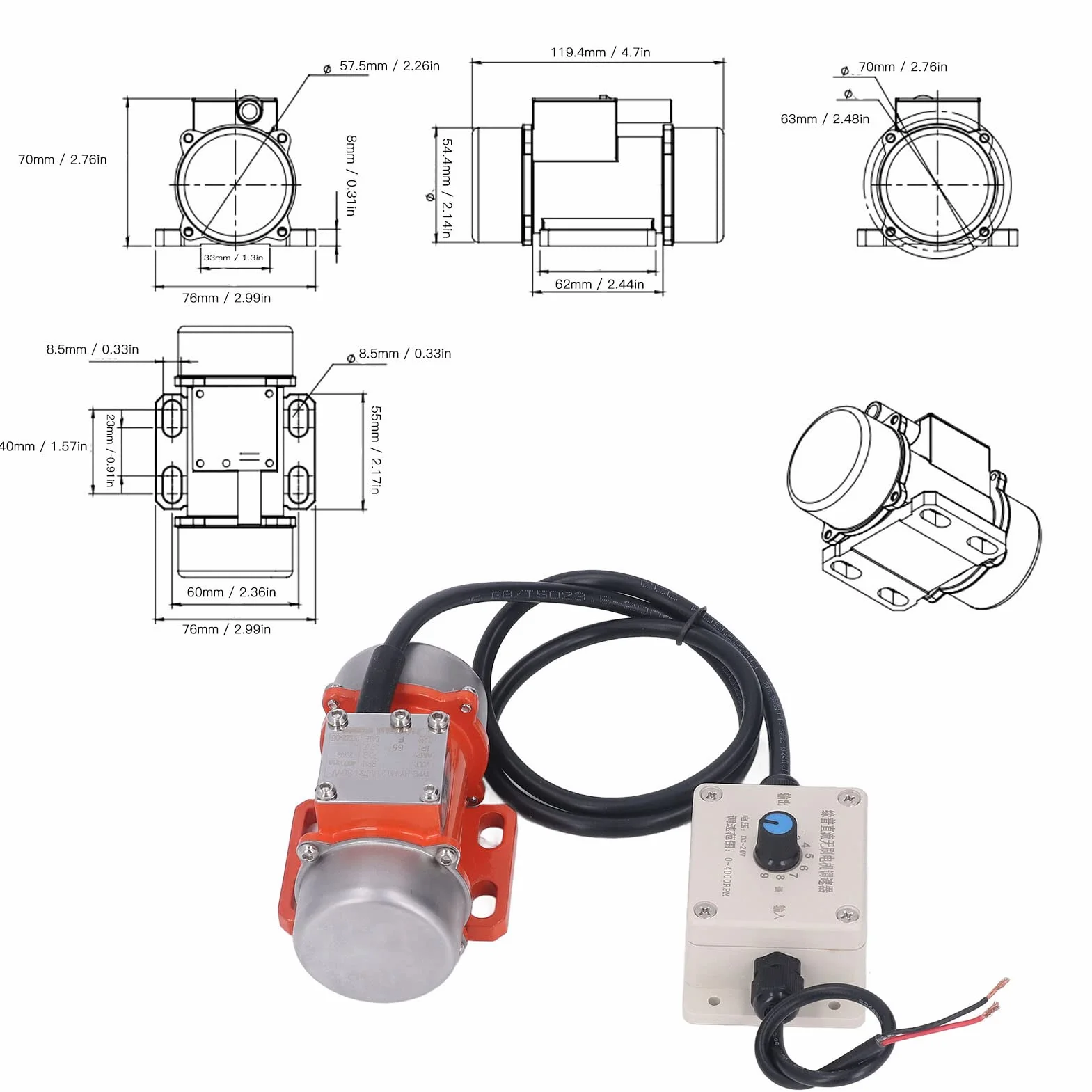 Silnik Wibracyjny DC 12V Bezszczotkowy 30W 4000 Obr./min Wibrator do Betonu