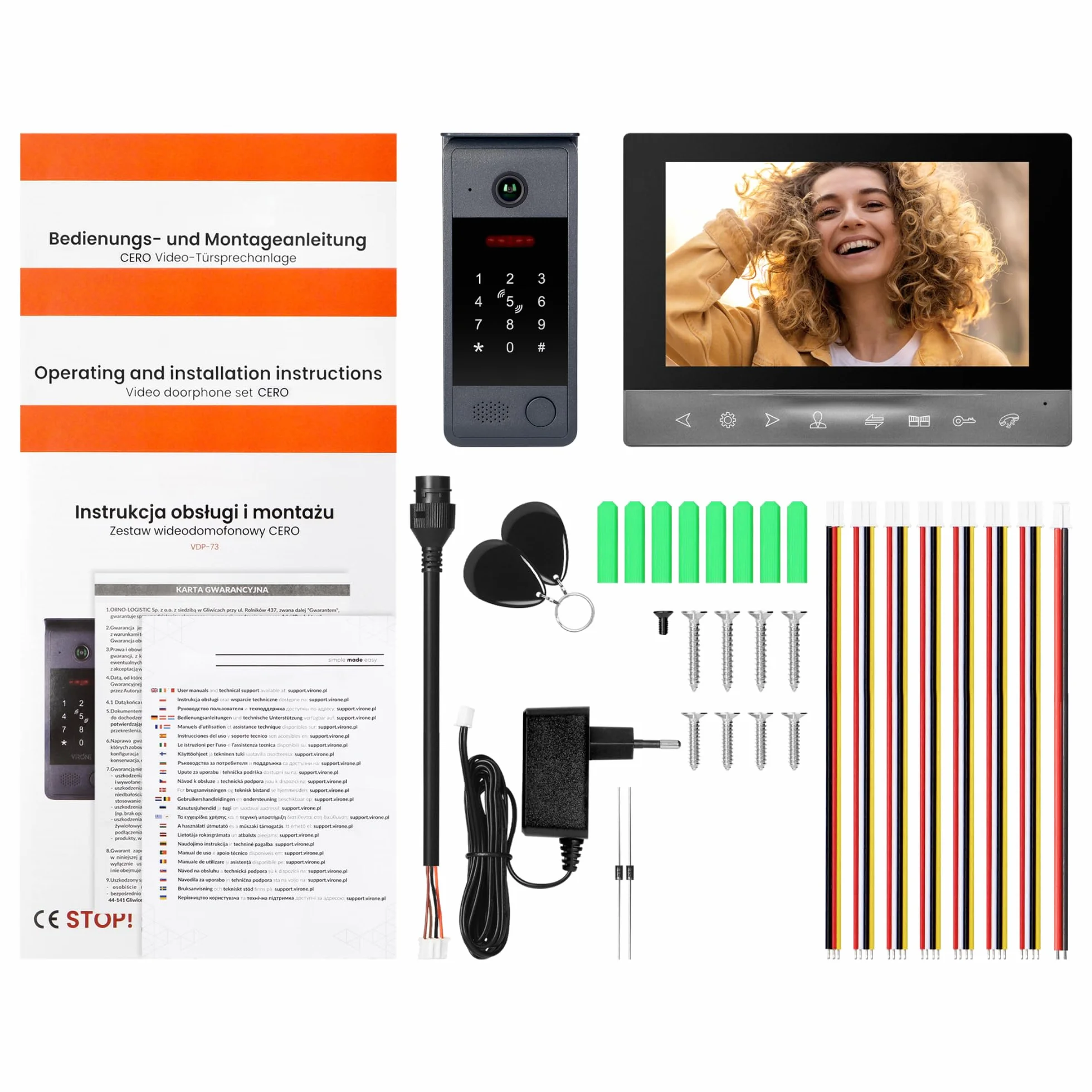 Wideodomofon WiFi Full HD 1080px Kamera Zewnętrzna IP65 RFID Klawiatura Kodowa Tuya Smart 7 Cali