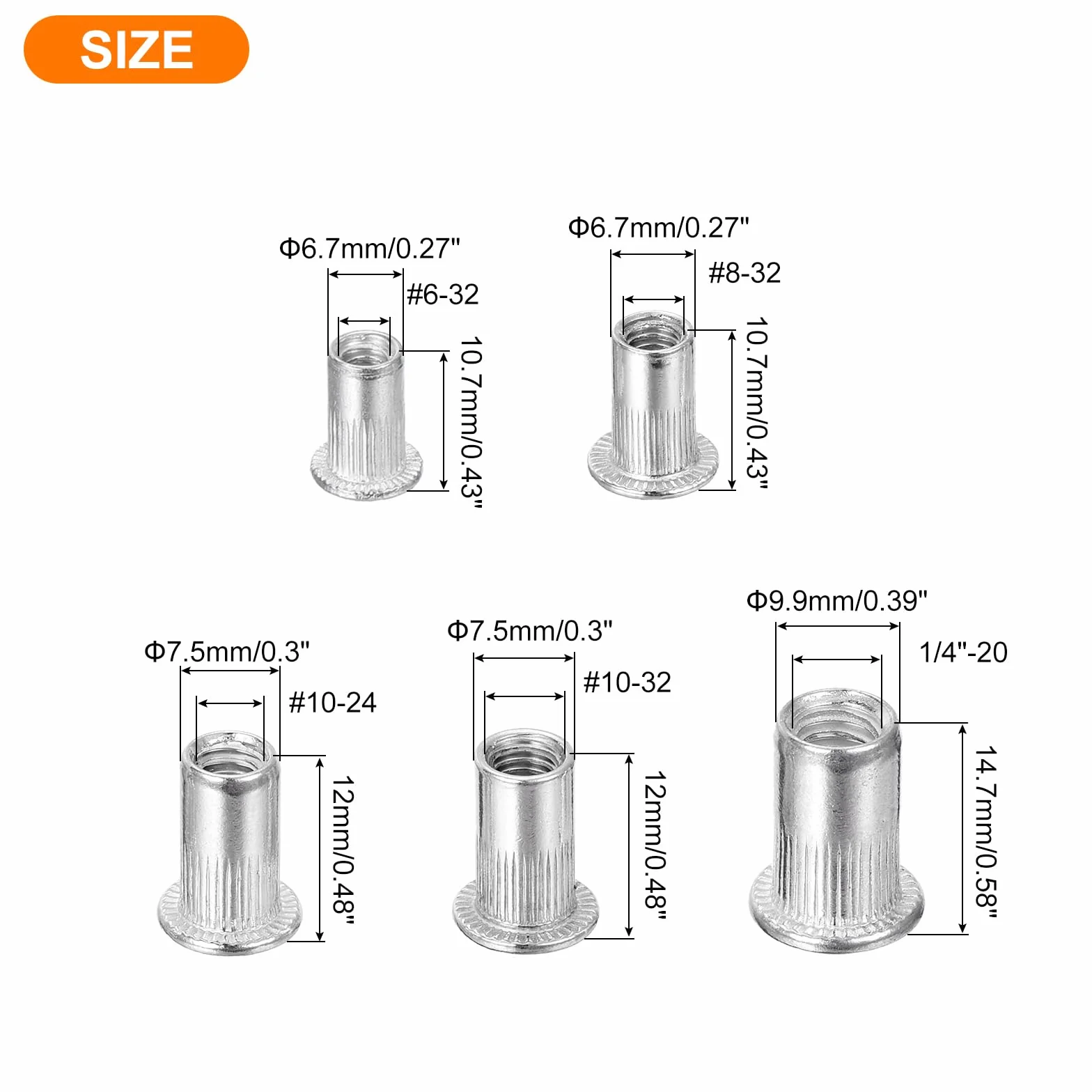 QUARKZMAN Nitonakrętki Aluminiowe Rowkowane #6-32 #8-32 #10-24 #10-32 1/4"-20 150 szt.