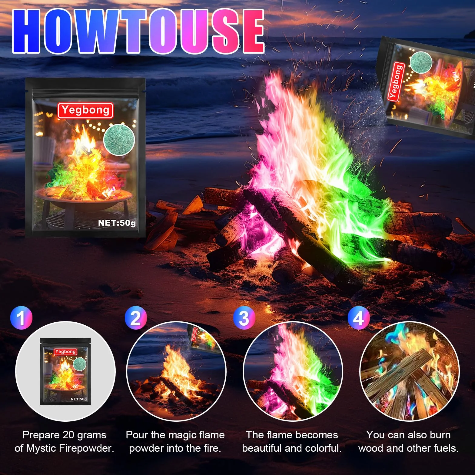 Flame Color Powder 3 sztuki Colored Flame do aktywności na świeżym powietrzu