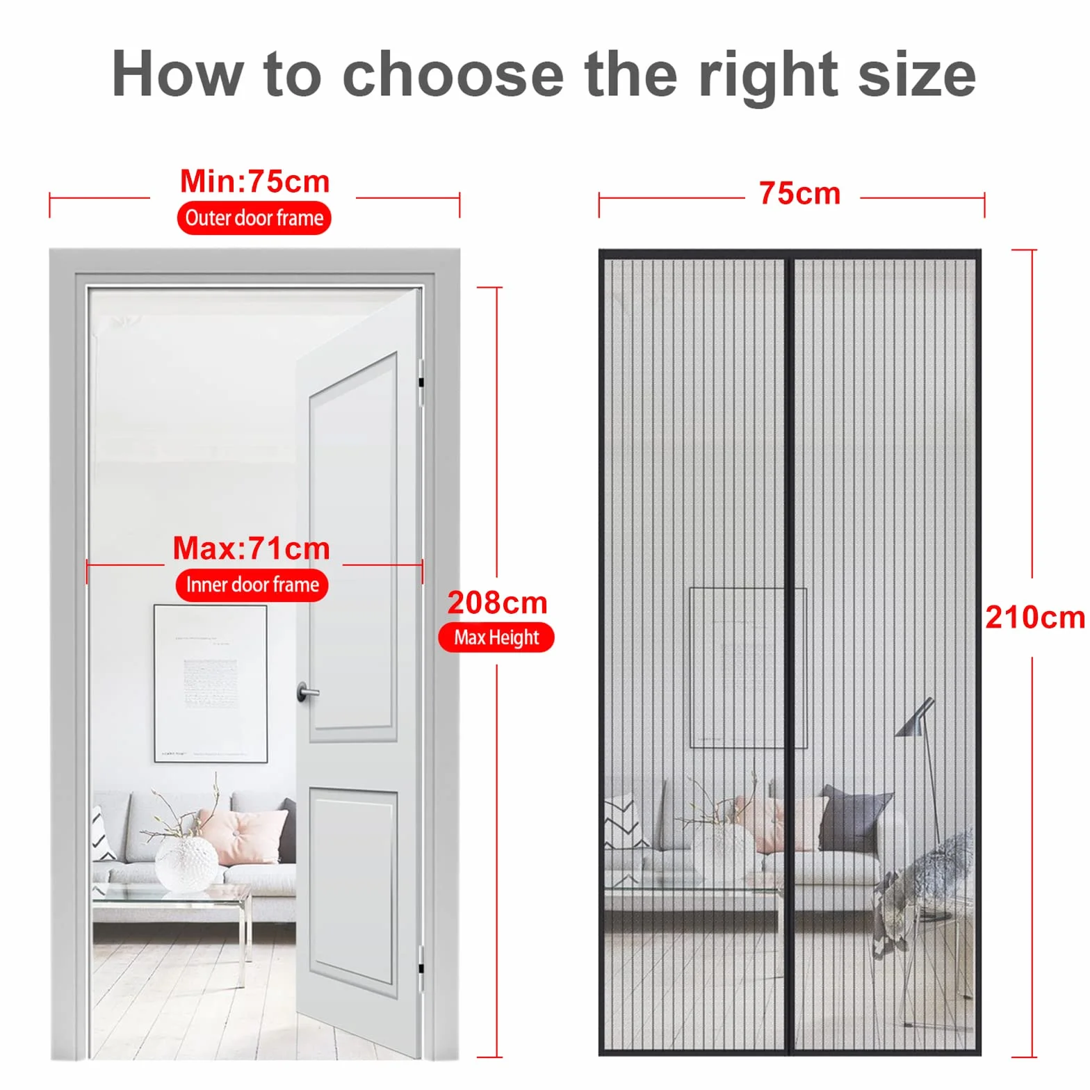 MYCARBON Moskitiera magnetyczna rozsuwana 75 x 210 cm czarna