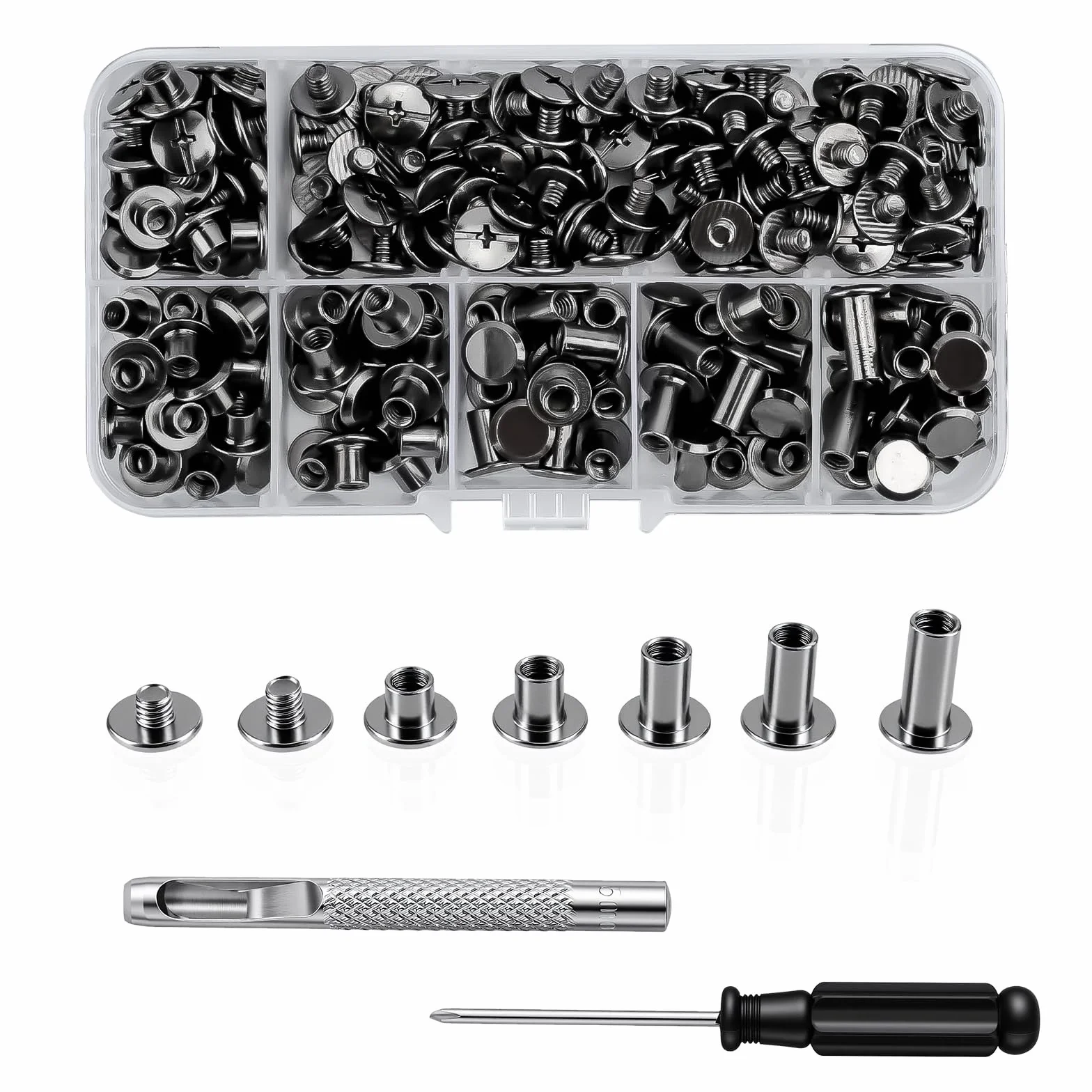 Chicago śruby wiążące metalowe nity zrywalne M5 x 4-12 mm zestaw 120 sztuk