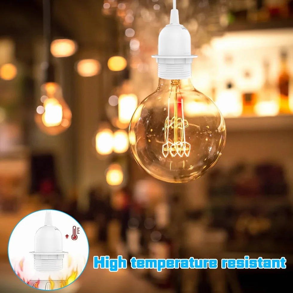Oprawa lampy E27 z przełącznikiem z wtyczką, 3 x oprawka E27 z kablem sieciowym 3 m, pierścień śrubowy, do zawieszenia lampy, lampa wisząca do salonu, sypialni i kuchni (biała)