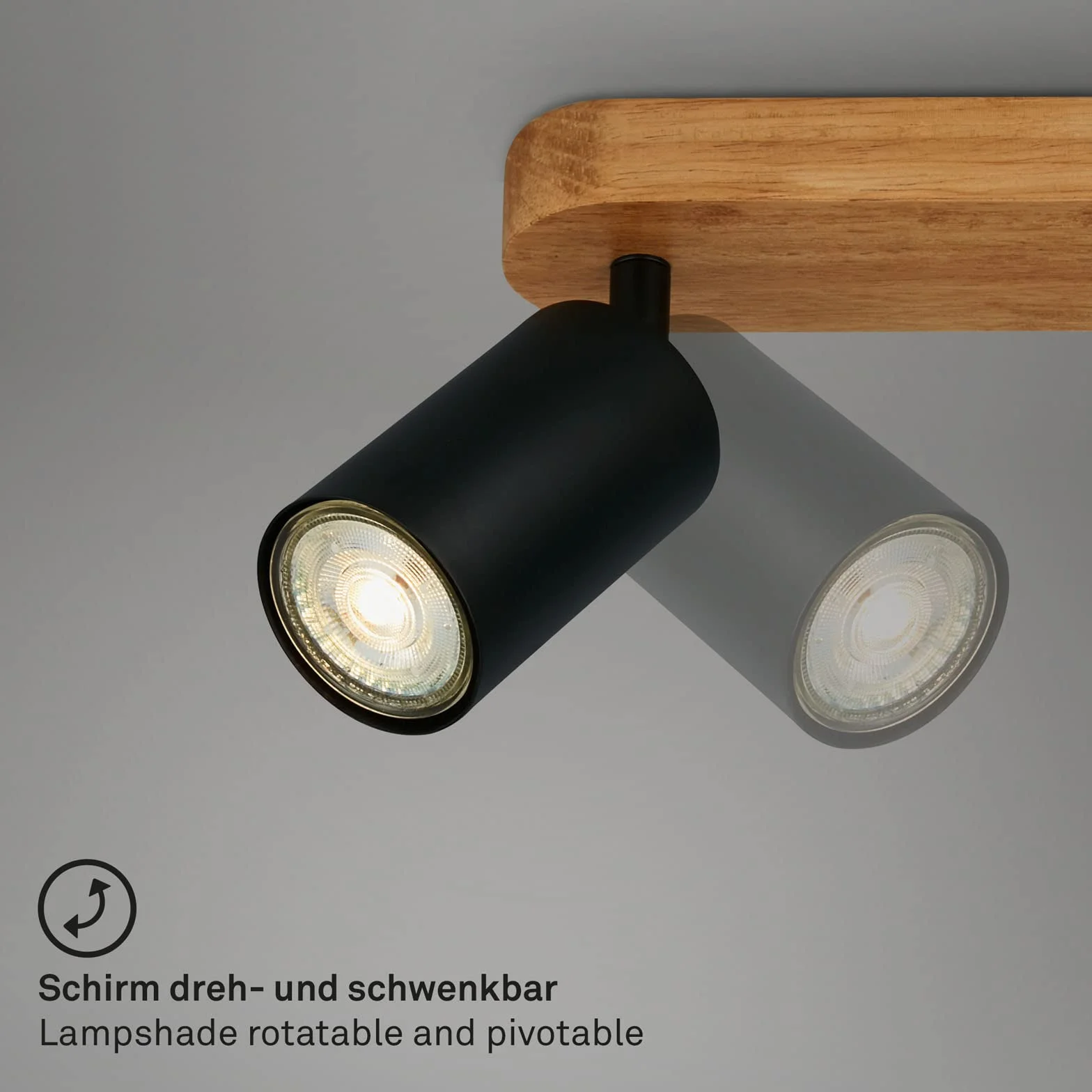 BRILONER - lampa sufitowa retro z drewna, 4 lampy sufitowe vintage, 4x gniazdo GU10, regulowany spot LED, rustykalny spot sufitowy, czarne drewno, 550x60x85 mm