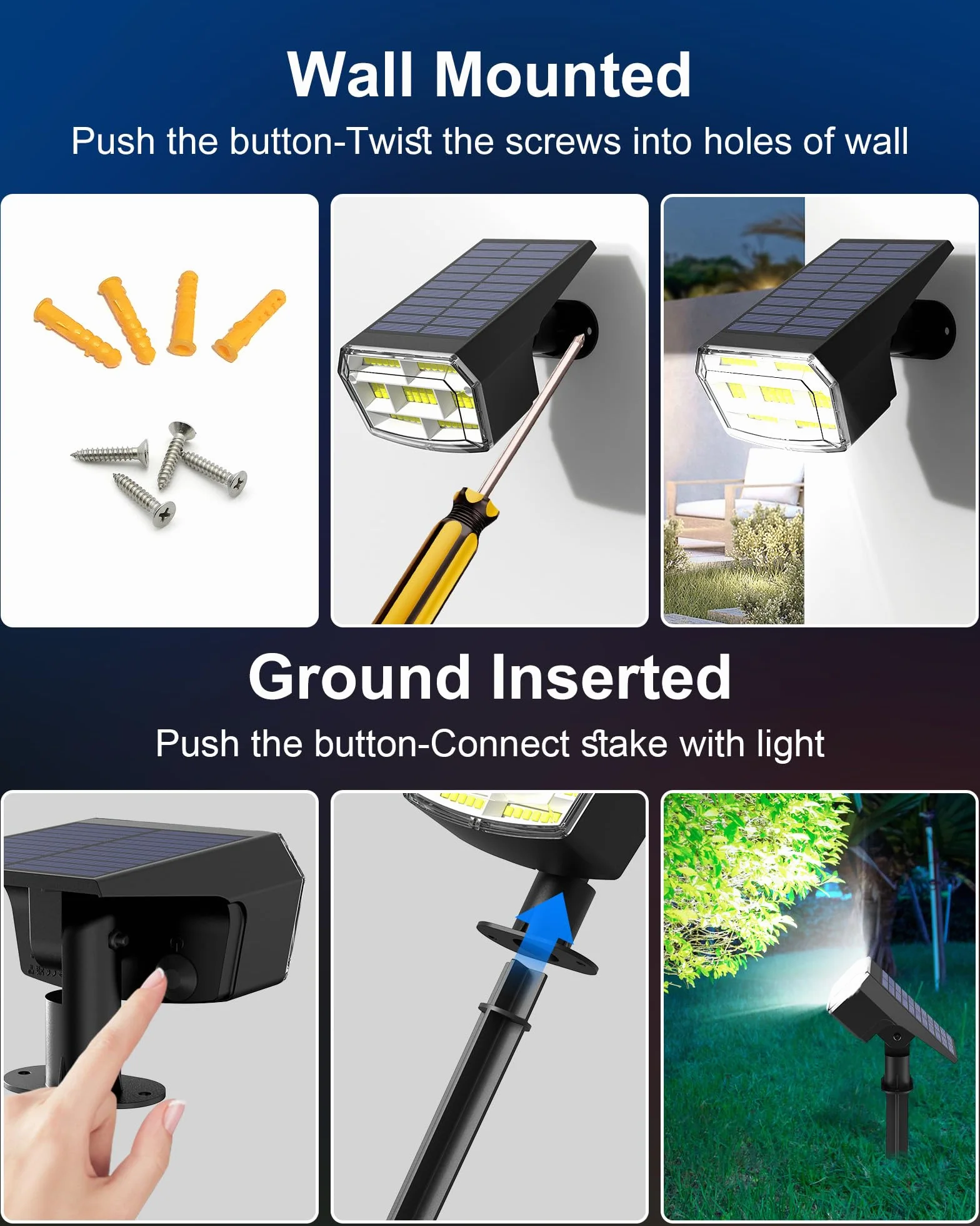 iFalarila Outdoor Solar Lights - zestaw 2 reflektorów solarnych LED | 59 koralików LED, elastyczny panel słoneczny 90 stopni, 3 poziomy jasności, wszechstronna instalacja ogrodowa i ścienna, lampy