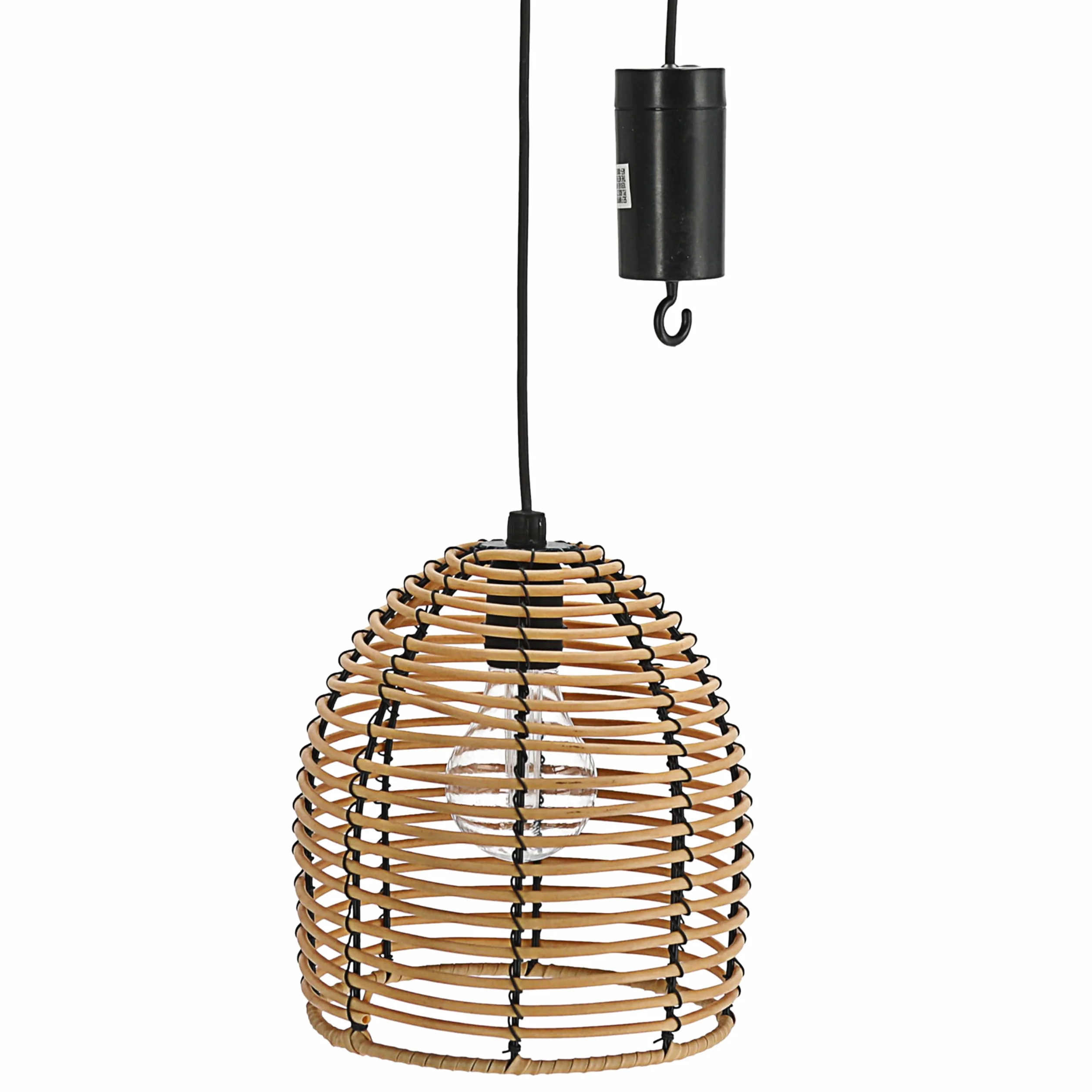 Lampa rattanowa LED, zasilana bateriami, 16 x 18 x 16 cm, ciepła biel, przewód zasilający 80 cm, lampa wisząca z funkcją timera, nadaje się do użytku na zewnątrz