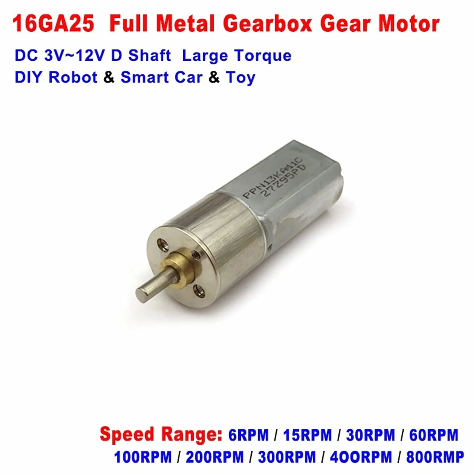 Motoreduktor 16GA25 DC 3V-12V 16MM All Metal Gearbox Motor 1200 obr./min 12 V