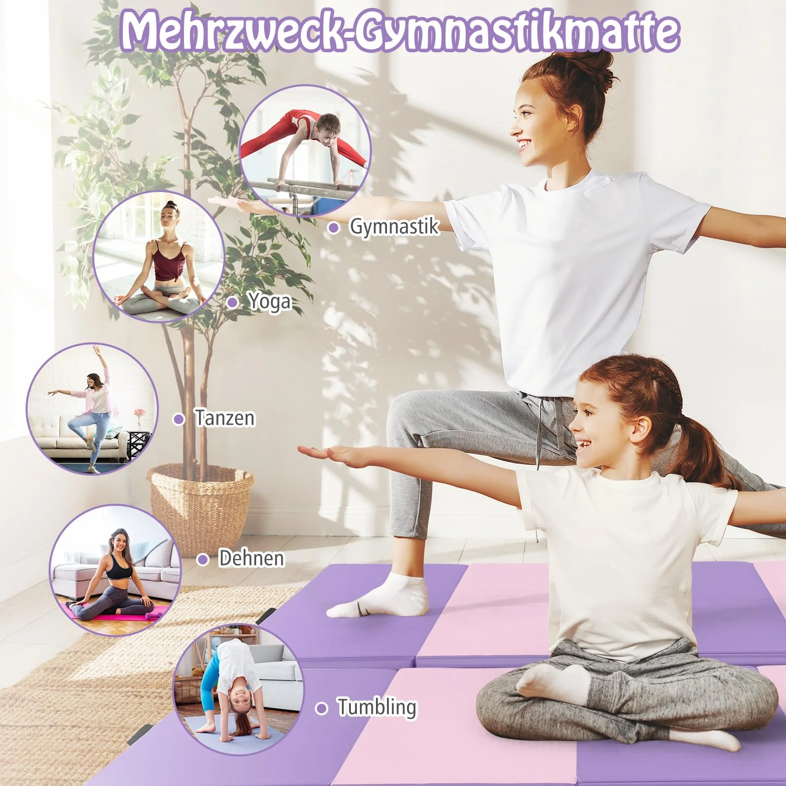 COSTWAY 240 x 120 x 5 cm, miękka mata podłogowa, mata gimnastyczna, składana, mata do jogi z zapięciem na rzepy i 2 uchwytami do noszenia, mata gimnastyczna, składana mata do fitnessu, jogi, treningu