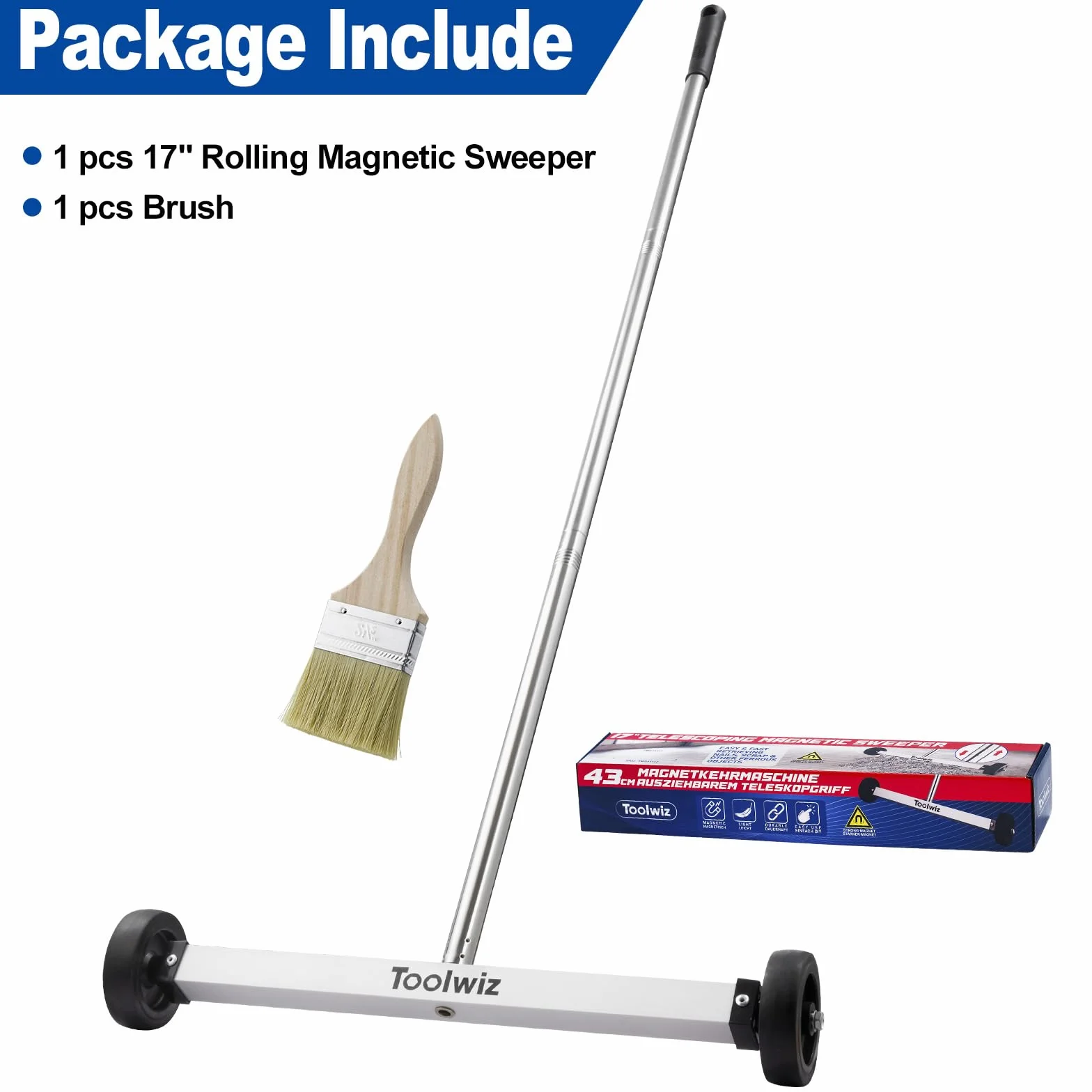Toolwiz Zamiatarka magnetyczna 43,2 cm 4 kg z teleskopowym uchwytem