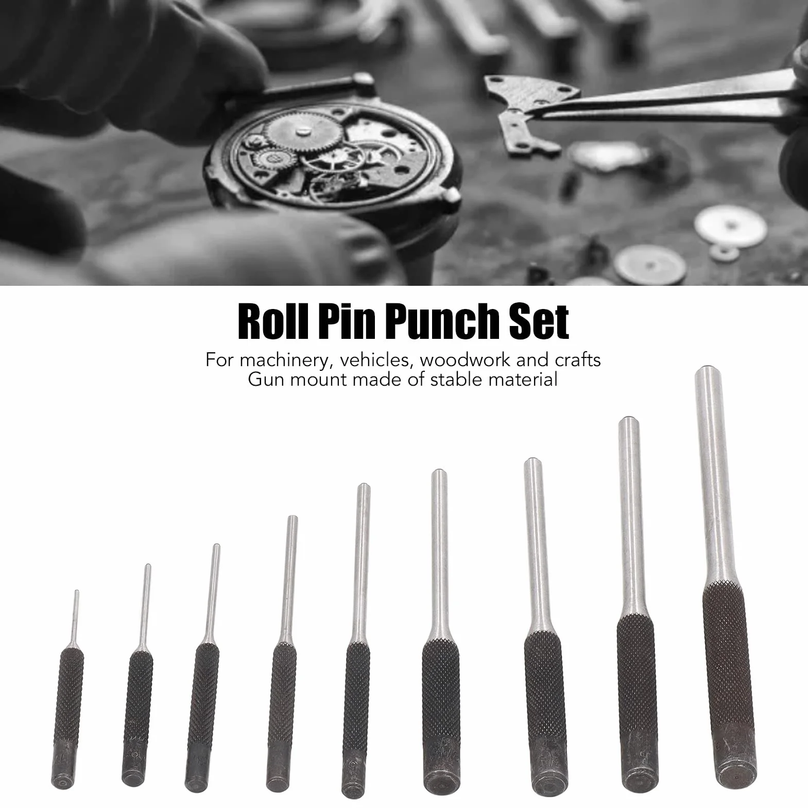 Fyearfly Roll Pin Punch Set, zestaw wybijników do sworzni, stal nierdzewna