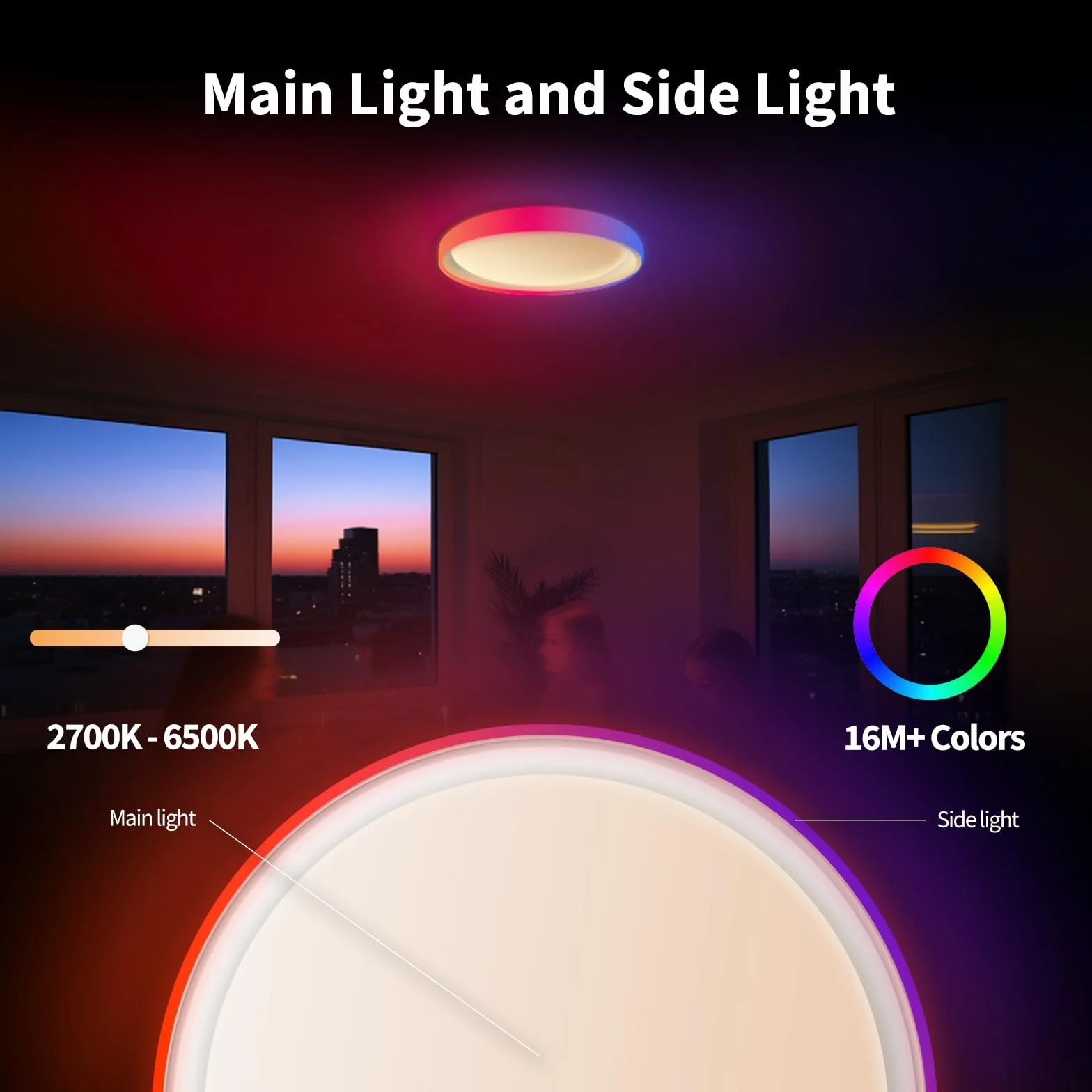 Aqara LED Lampa Sufitowa T1M, Matter, RGB + IC z Efektami Gradientu i 16 mln Kolorów, 40W 3450lm, 2700-6500K Biały Przestrajalny