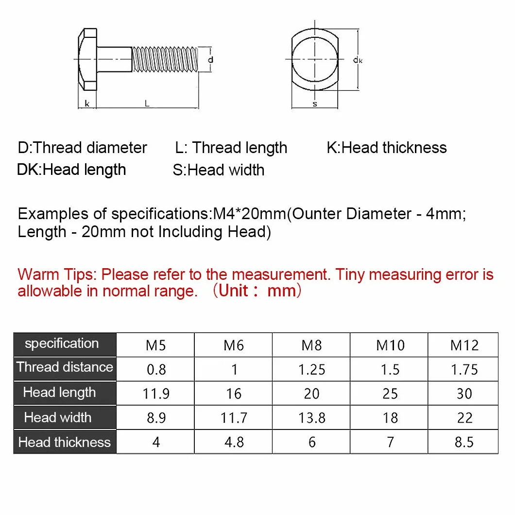Śruby T ze stali nierdzewnej M6 x 30 mm 5 szt